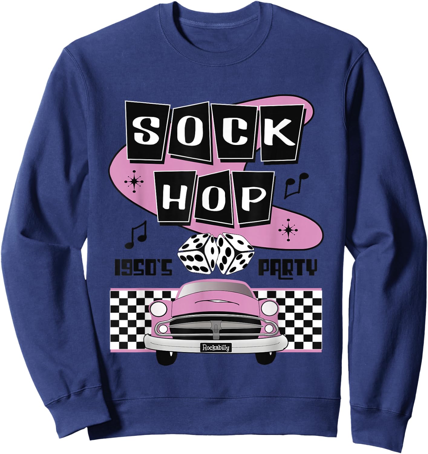 1950s Sock Hop Dance Party Retro 50s Costume Rockabilly Pink Sweatshirt - Sweatshirt | Navy