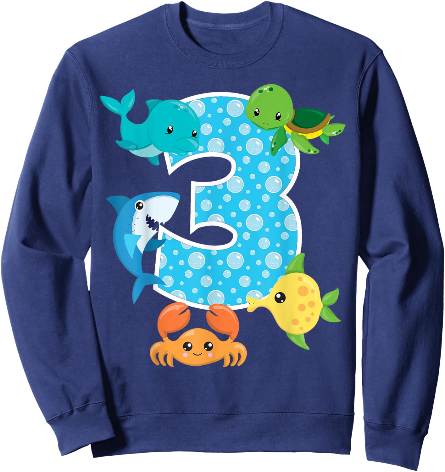 3rd Birthday Party 3 Year Old Sea Fish Aquarium Birthday Boy Sweatshirt - Sweatshirt | Navy