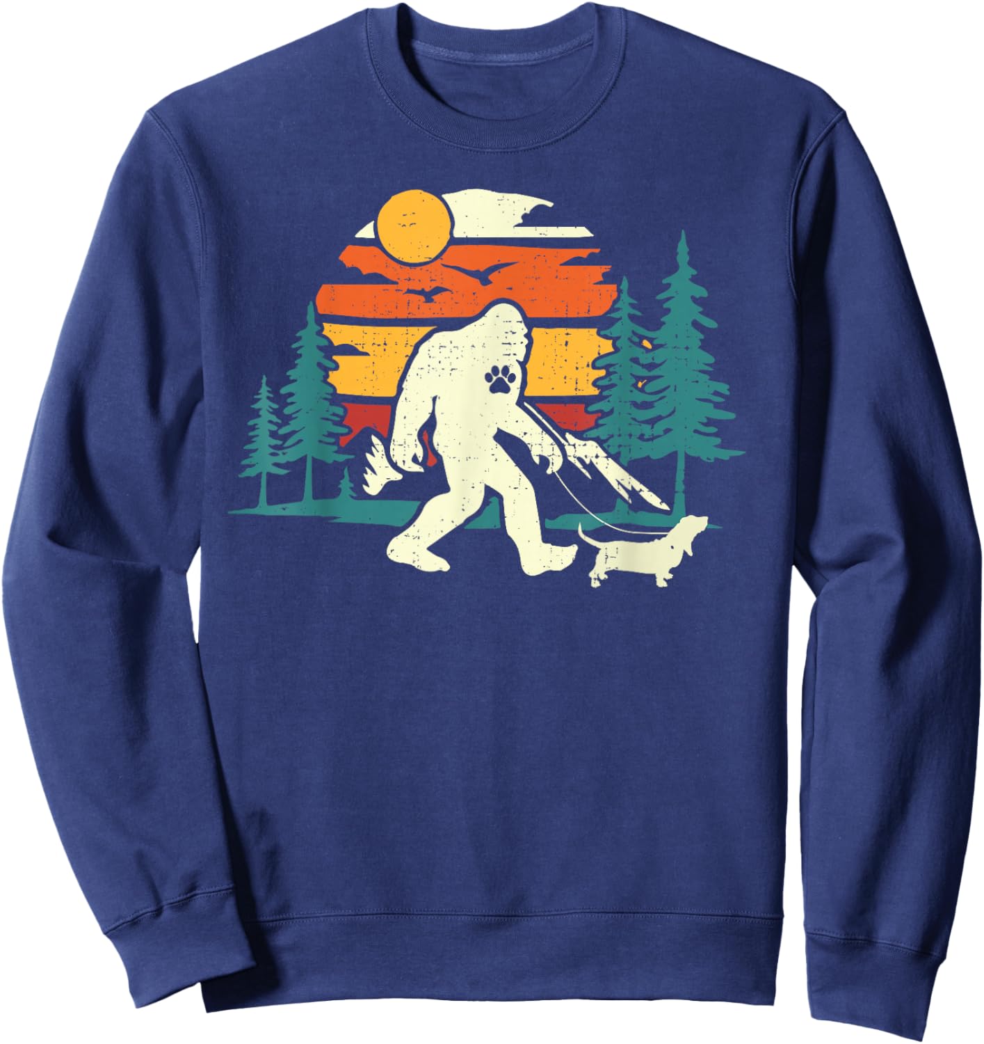 Retro Bigfoot Walking Basset Hound Dog Walker Sasquatch Women Girls Kids Sweatshirt - Sweatshirt | Navy