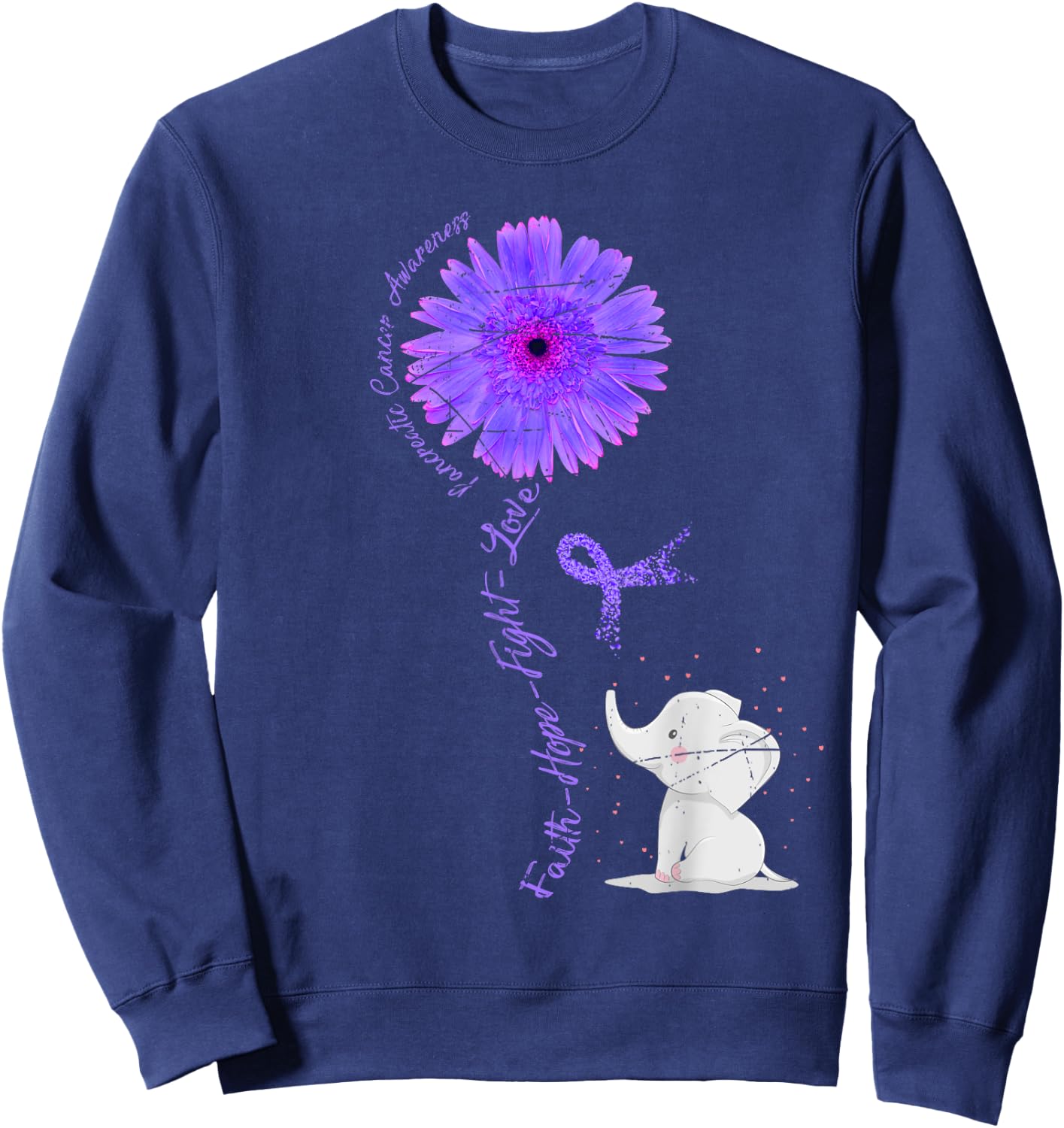 Cancer Fight Support Purple Ribbon Gift Pancreatic Cancer Sweatshirt - Sweatshirt | Navy