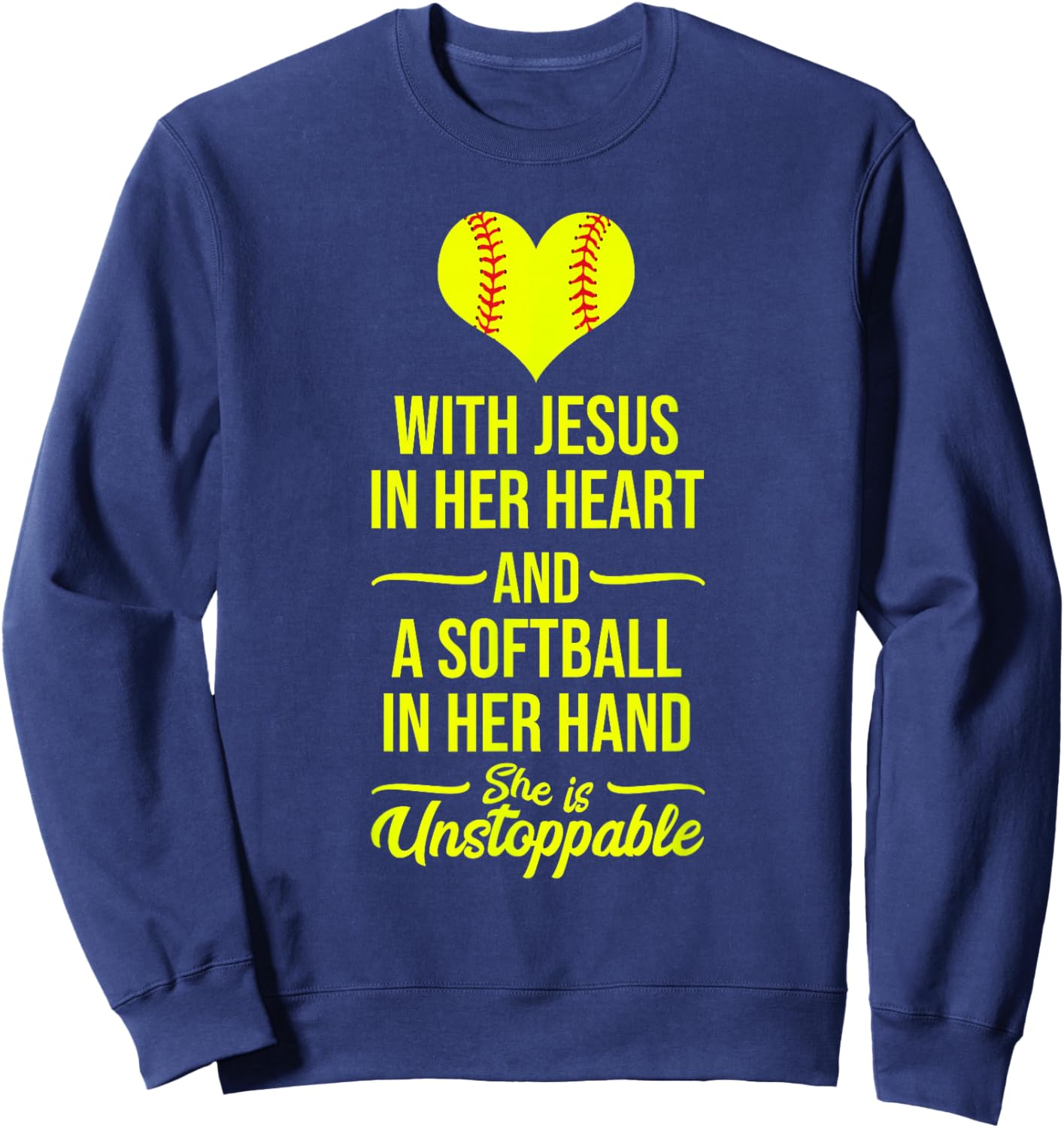 Softball with Jesus in Her Heart Softball Pitcher Sweatshirt - Sweatshirt | Navy