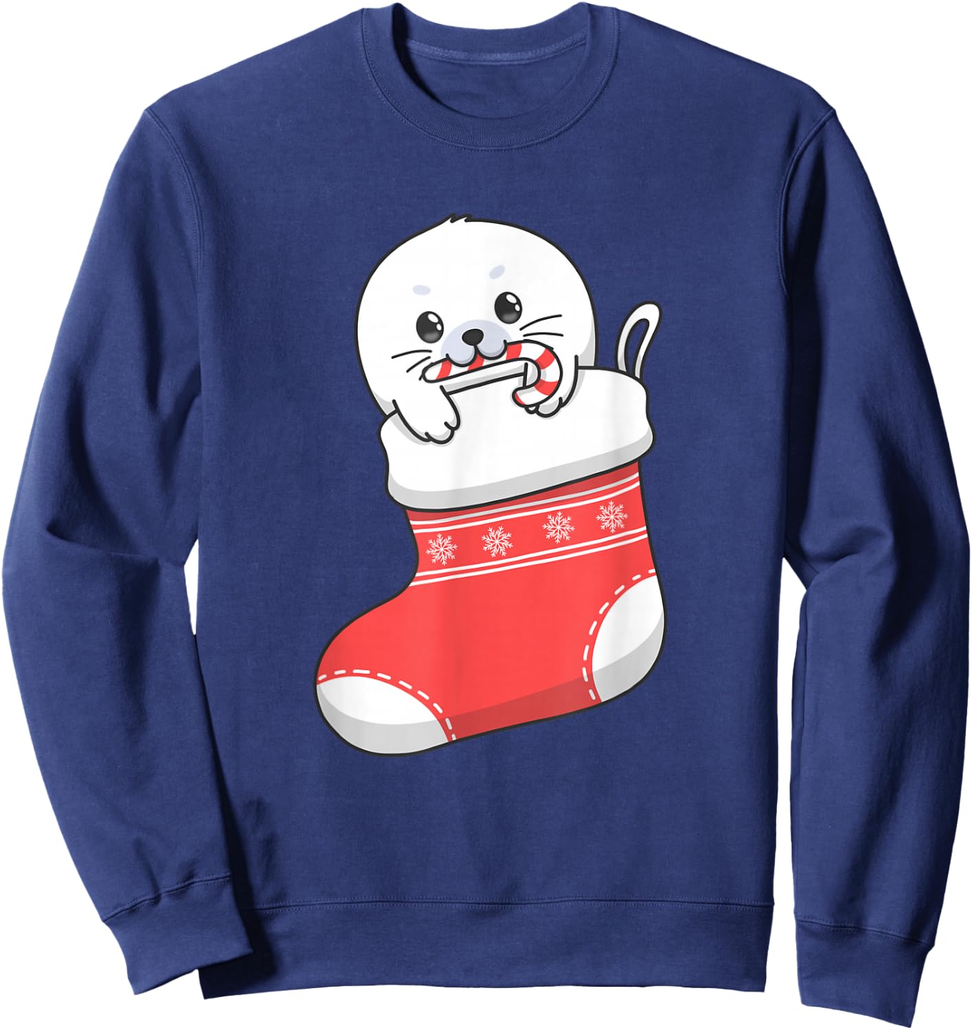 Adorable cute baby harp seal pup in Christmas stocking Sweatshirt - Sweatshirt | Navy