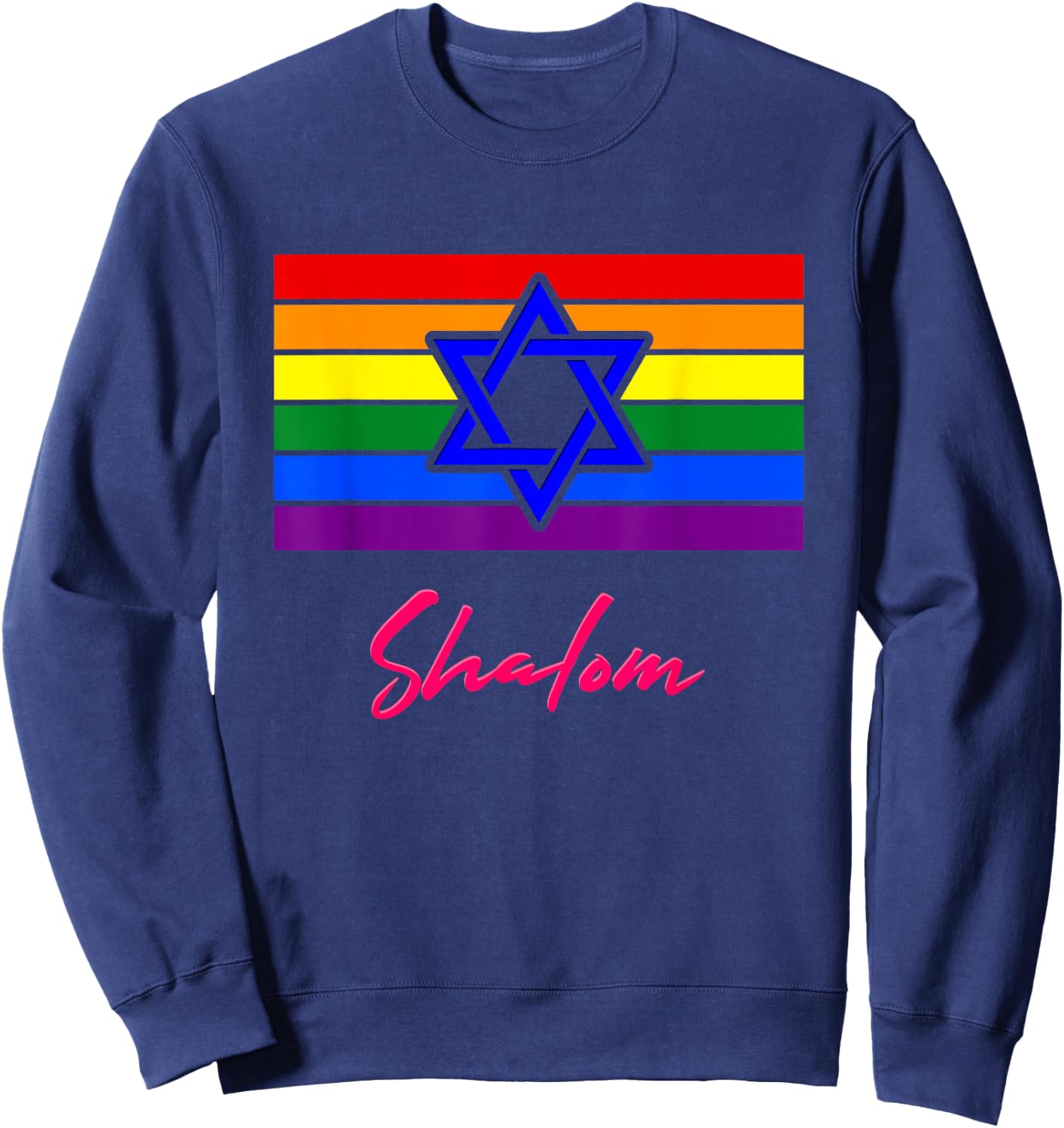 Jewish Hebrew Gay Pride Star of David Flag Hanukkah Sweatshirt - Sweatshirt | Navy