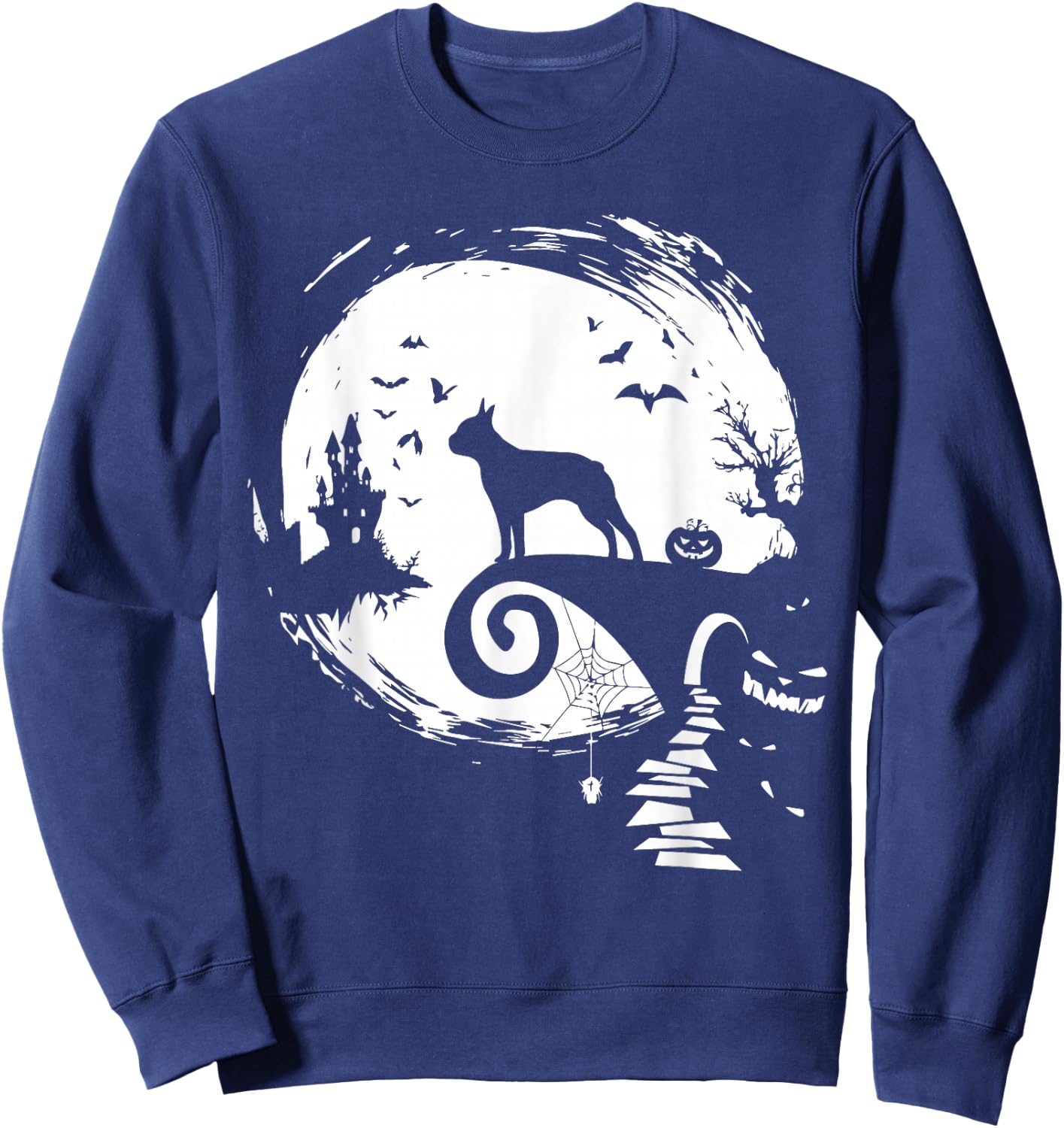 Boston Terrier And Moon Halloween Costume Dog Lover Funny Sweatshirt - Sweatshirt | Navy