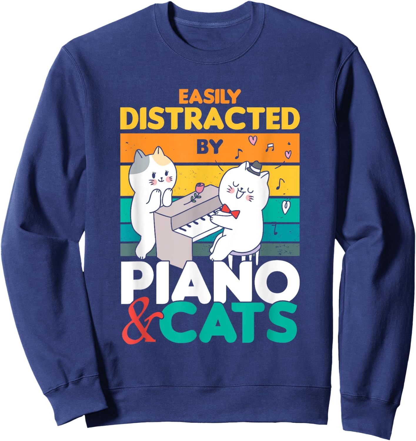 Cat Singing Pet Vintage Piano Pianist Musical Keys Gift Sweatshirt - Sweatshirt | Navy