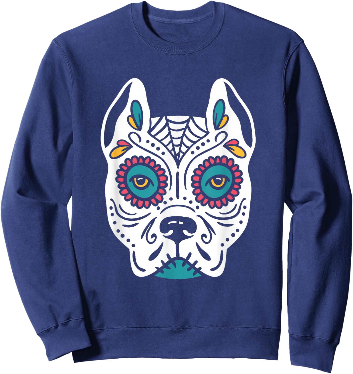 Pitbull Skull Day of The Dead - Skull Dog Skeleton Men Women Sweatshirt - Sweatshirt | Navy