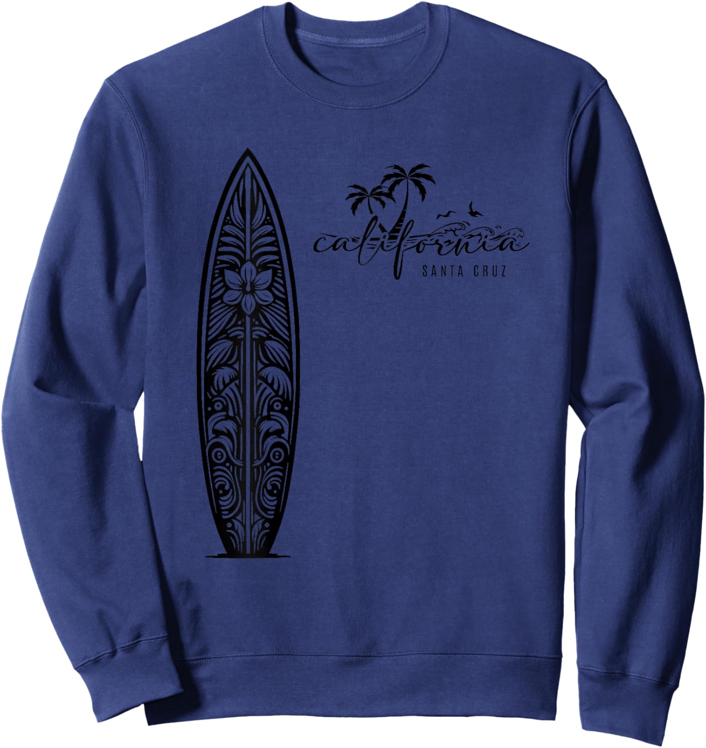 California Santa Cruz, Surfing Surfboard Backprint Sweatshirt - Sweatshirt | Navy