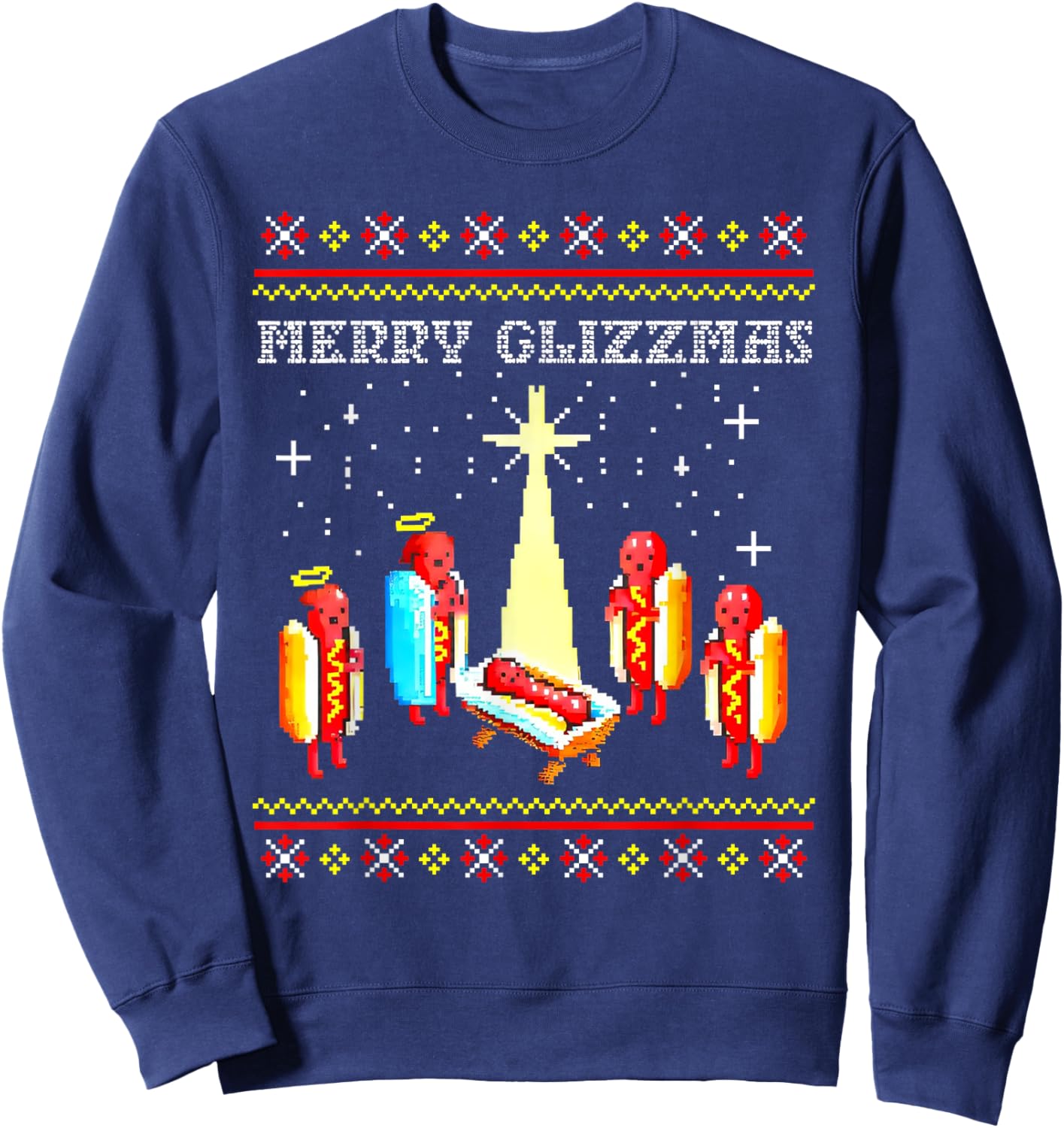 Merry Glizzmas Funny Hot Dog Ugly christmas sweater Sweatshirt - Sweatshirt | Navy