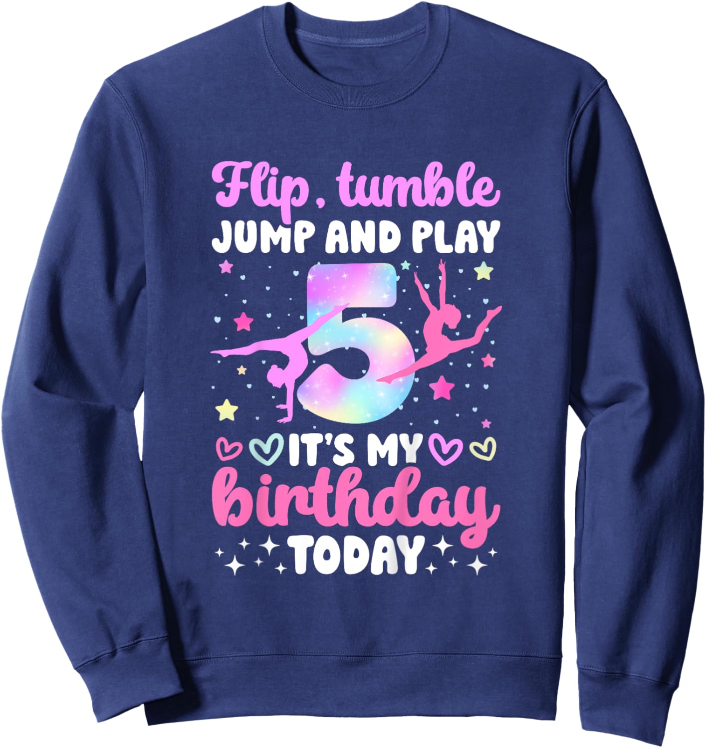 Kids 5th Gymnastics Birthday Party Five Year Old Gymnast Girl Sweatshirt - Sweatshirt | Navy