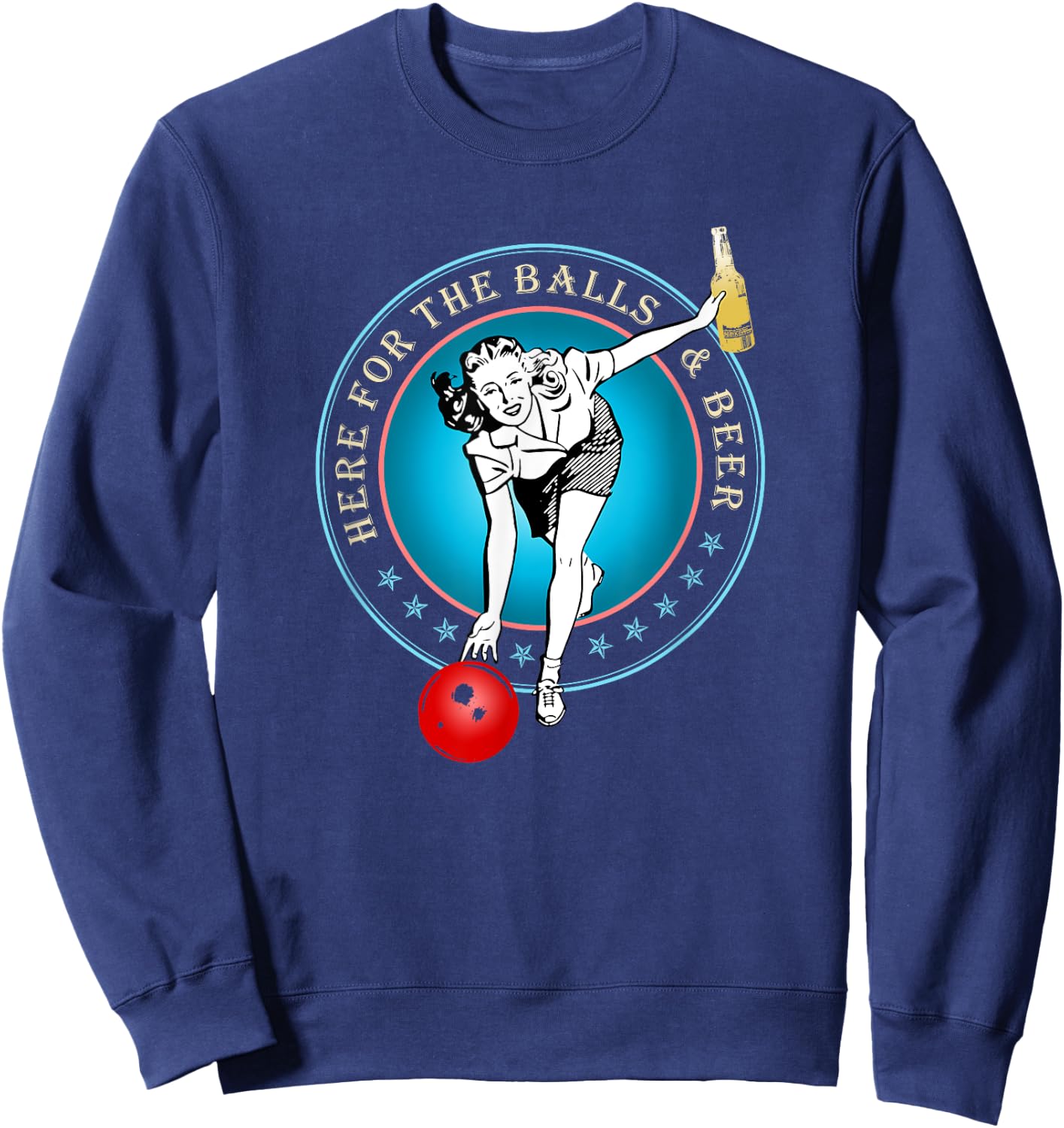 Funny Bowler Balls & Beer Women's Vintage Team Retro Bowling Sweatshirt - Sweatshirt | Navy
