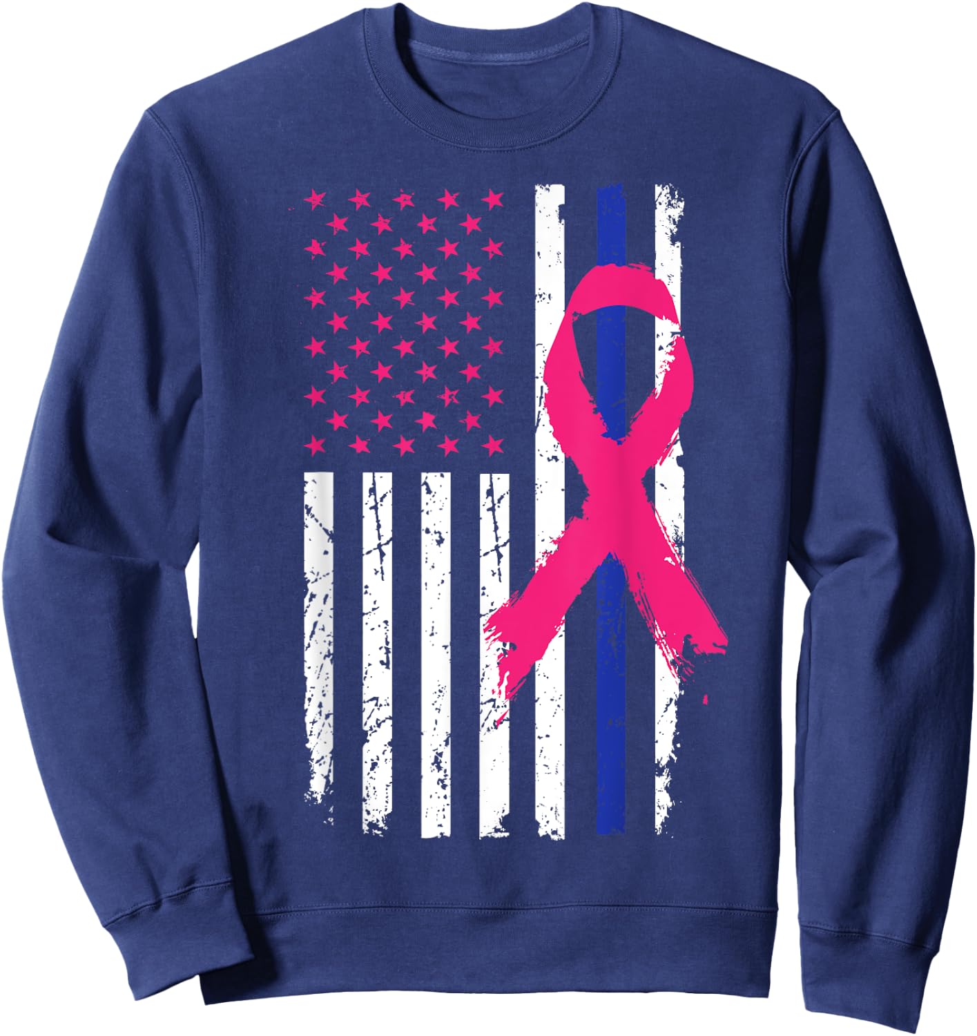 American Police Flag Cool Breast Cancer Awareness Gift Kids Men Sweatshirt - Sweatshirt | Navy