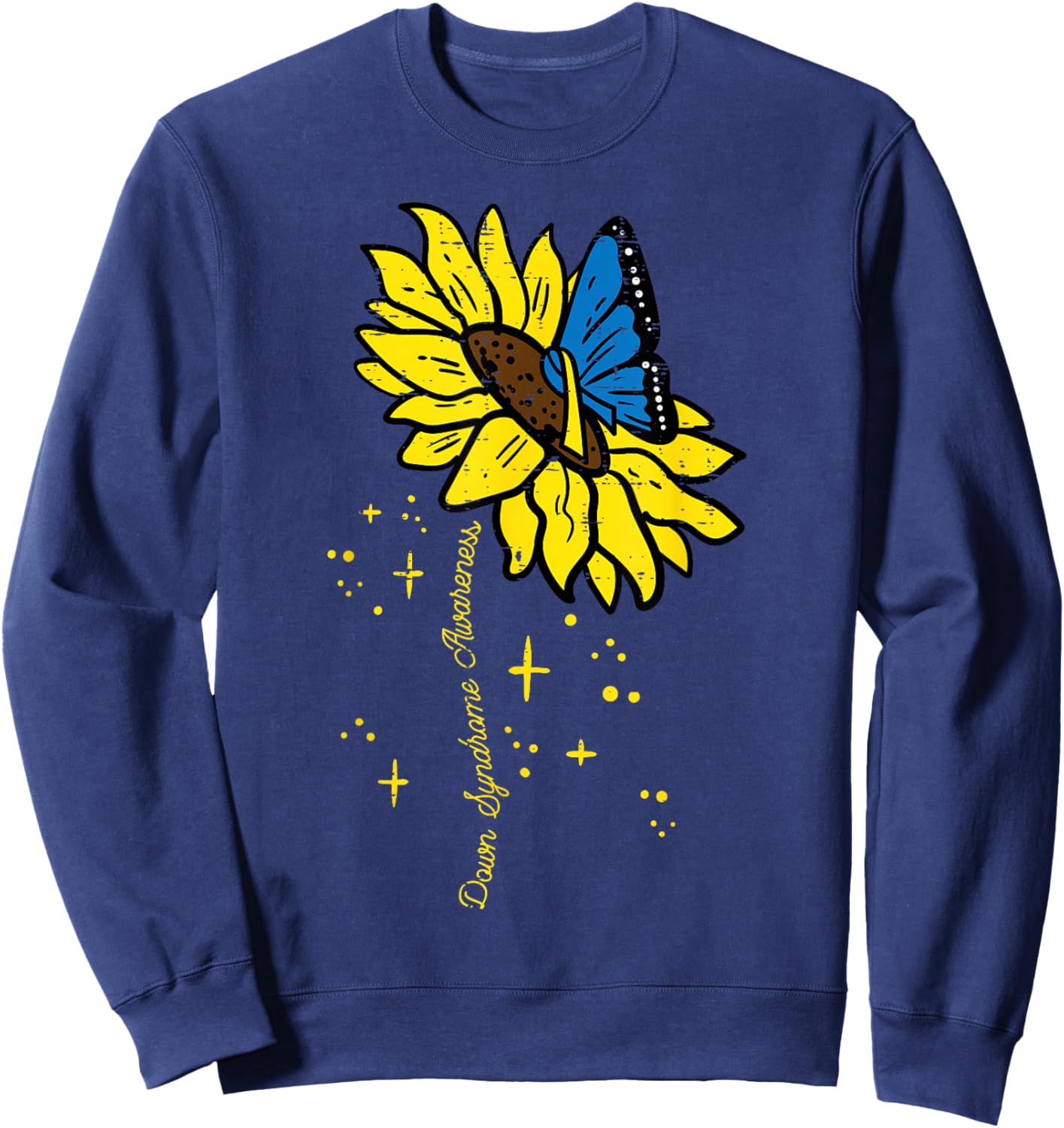 Down Syndrome Awareness Sunflower Butterfly Women Girls Kids Sweatshirt - Sweatshirt | Navy