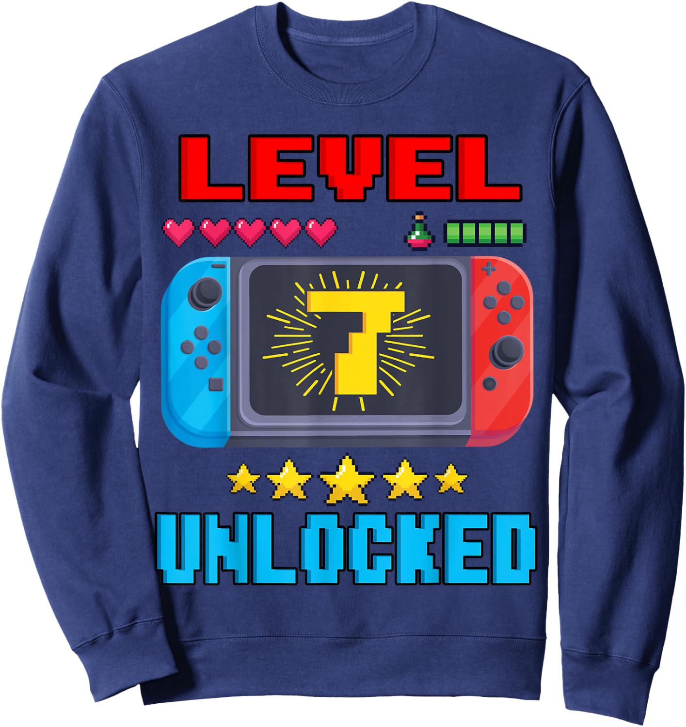 7th Birthday Boy Level 7 Unlocked Video Gamer Birthday Sweatshirt - Sweatshirt | Navy