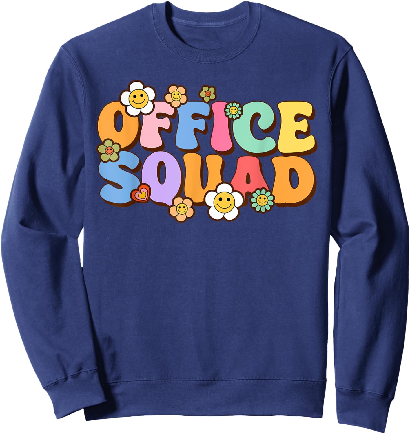Retro Office Squad Groovy Happy Flower Sweatshirt - Sweatshirt | Navy