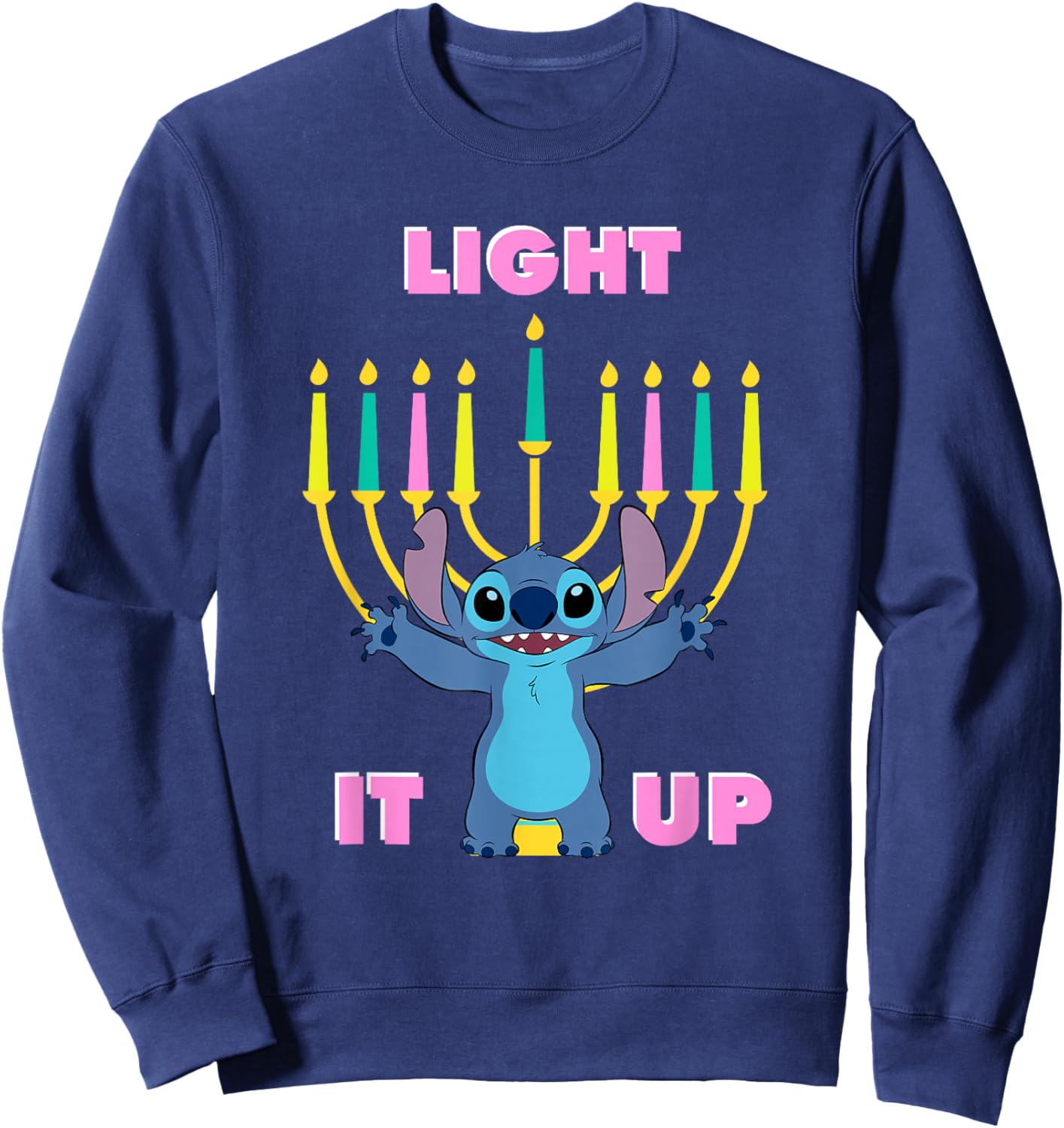 Disney Lilo & Stitch Hanukkah Stitch Light It Up Menorah Sweatshirt - Sweatshirt | Navy