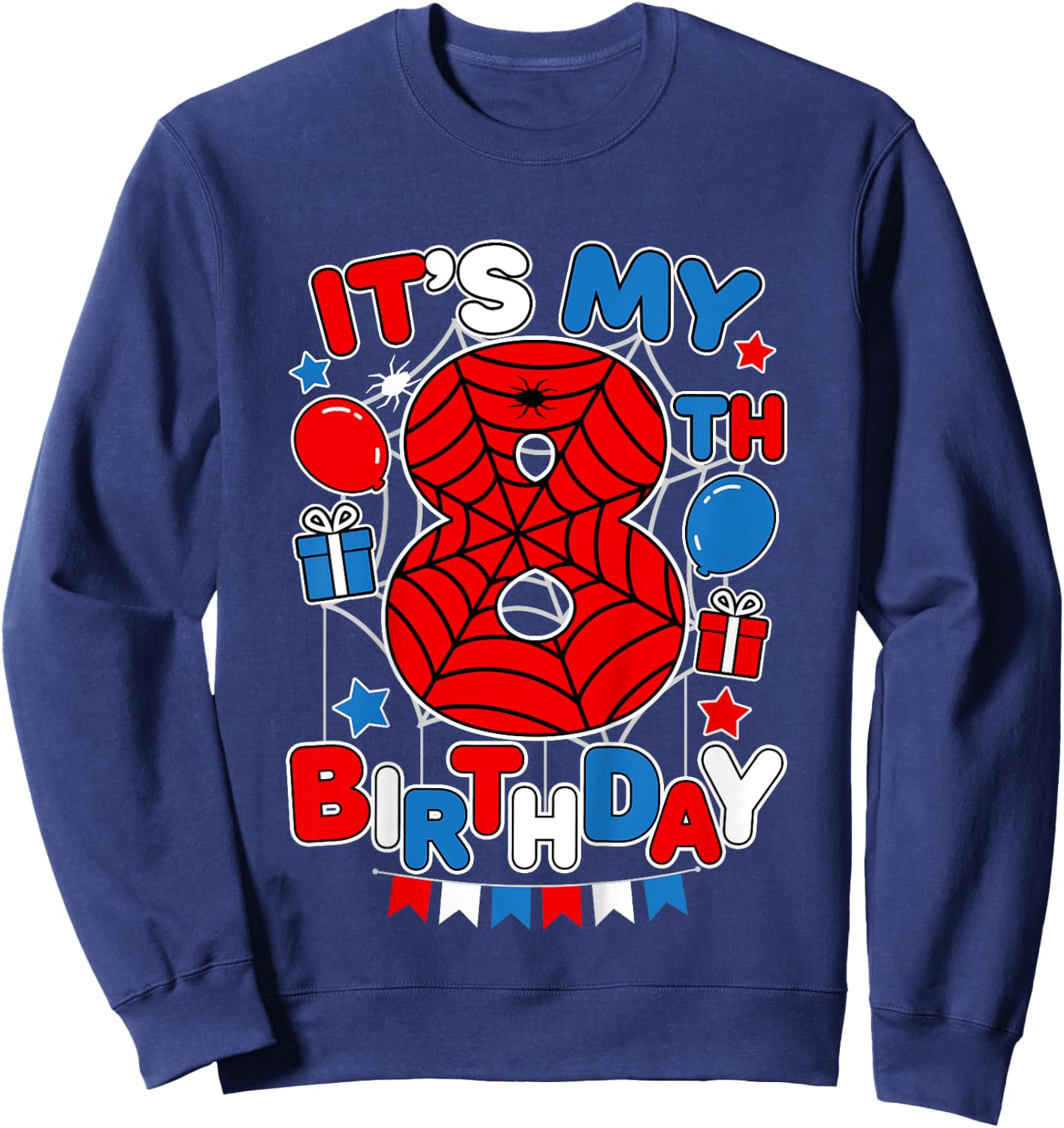 Kids It's My 8th Birthday Spider Theme Party 8 Year Old Boys Kids Sweatshirt - Sweatshirt | Navy