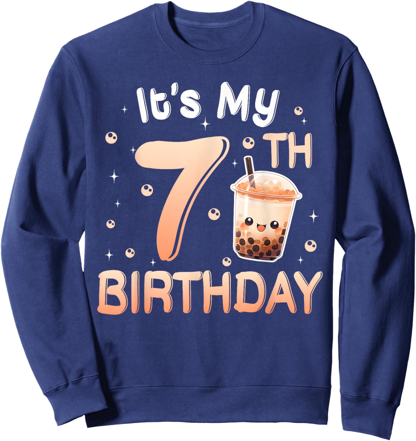 It's My 7th Birthday Bubble Boba Tea Party 7 Year Old Girl Sweatshirt - Sweatshirt | Navy