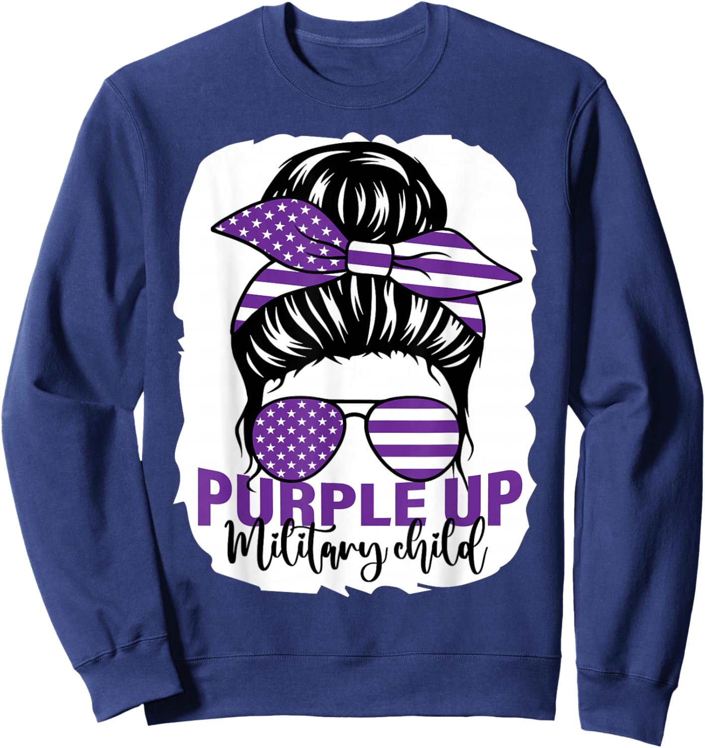 Purple Up For Military Kids Messy Bun Military Child Sweatshirt - Sweatshirt | Navy