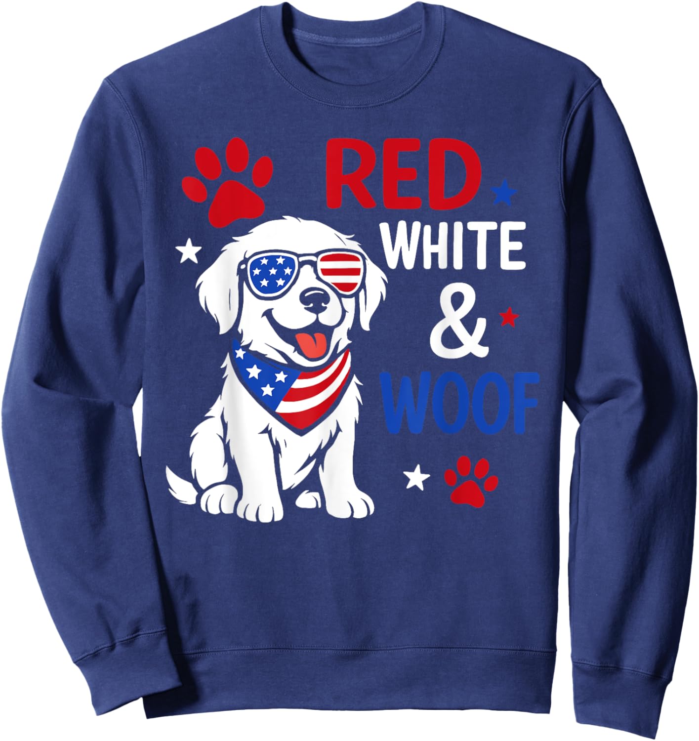 Red White And Woof 4th Of July American Flag Girls Kids Sweatshirt - Sweatshirt | Navy