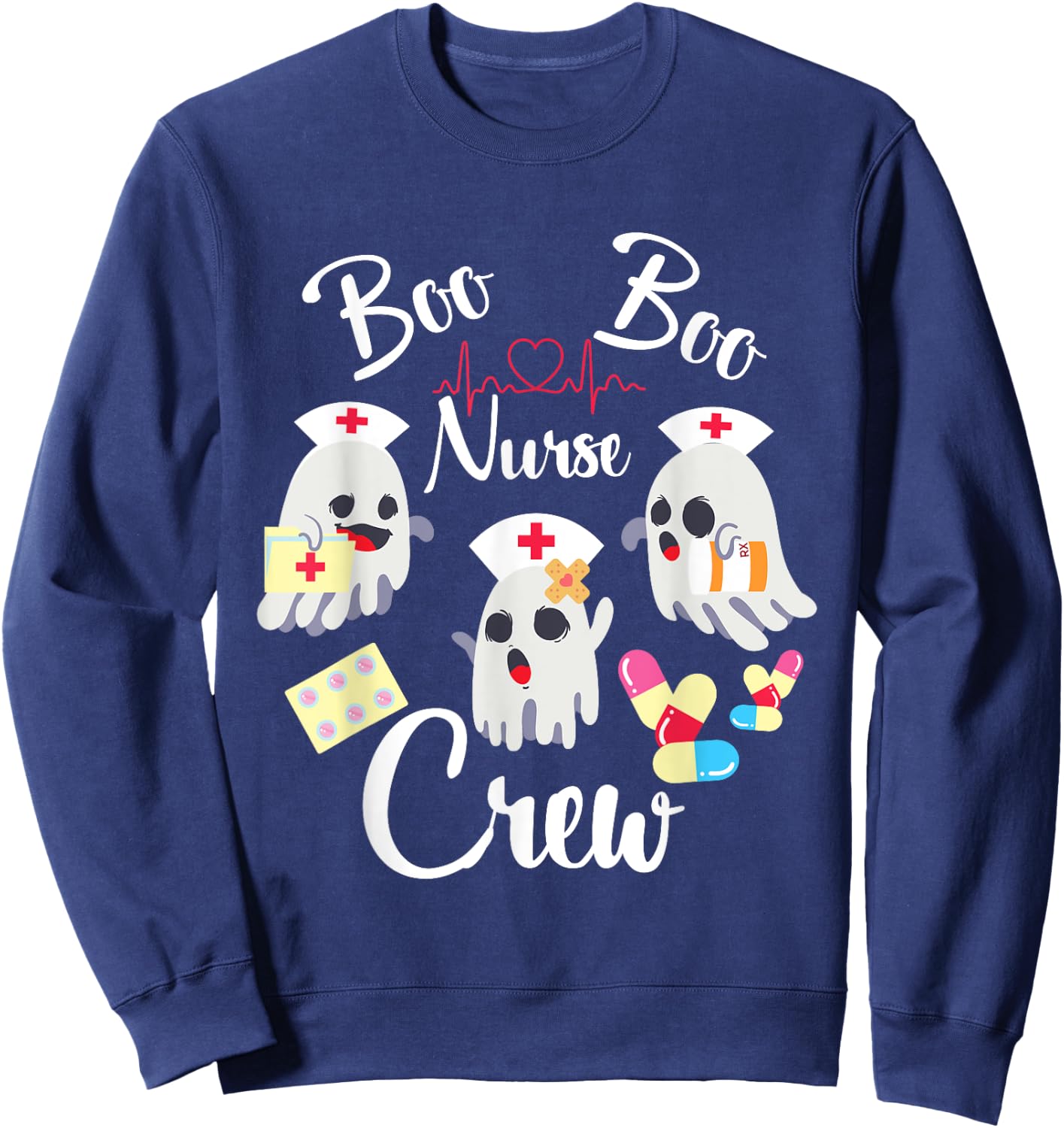 Boo Boo Crew Nurse Ghost Costume Funny Halloween Gift Sweatshirt - Sweatshirt | Navy