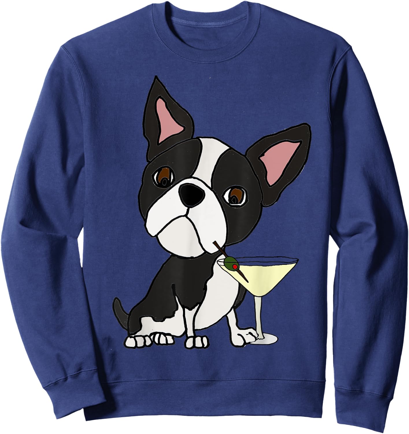 Smilemoreteesa Funny Boston Terrier Dog Drinking Martini Women Sweatshirt - Sweatshirt | Navy