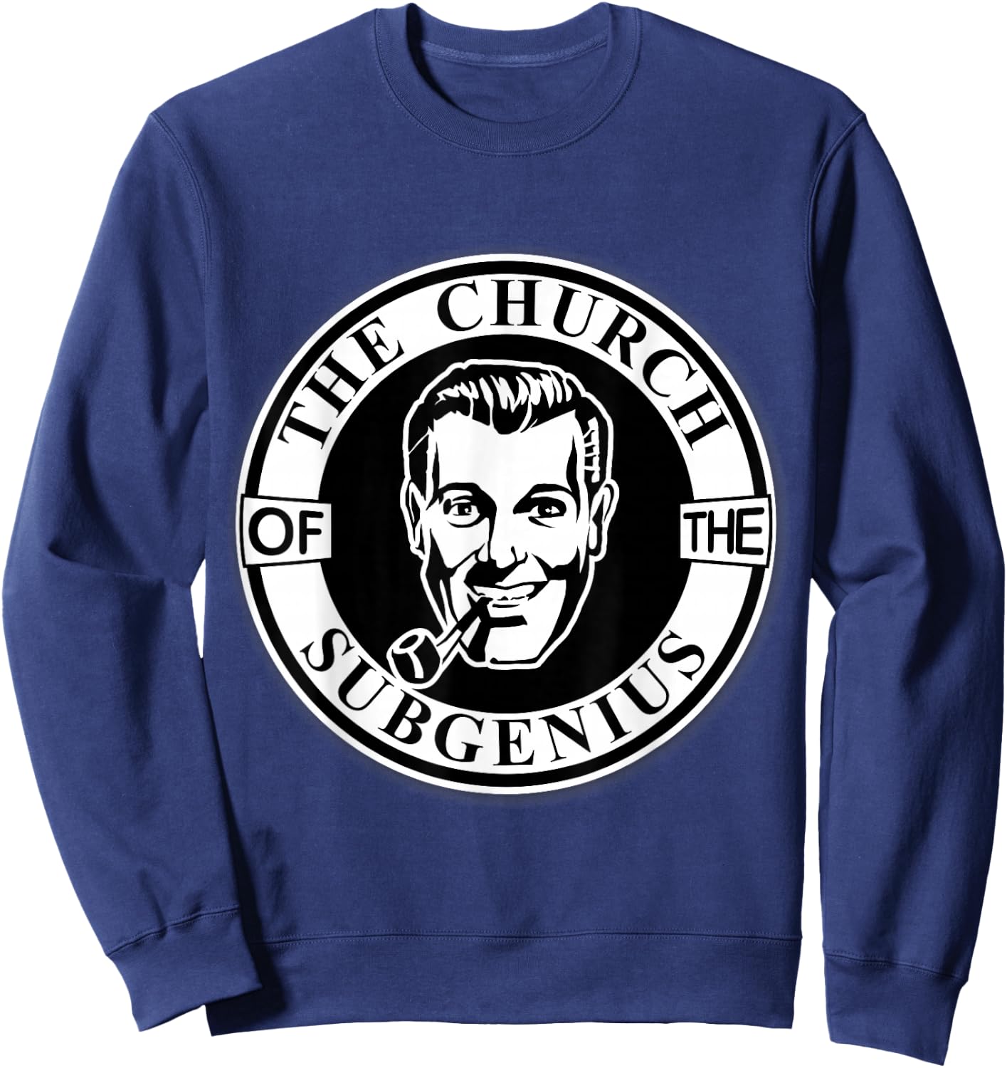 Apedes -Adults Black Cotton 65% Polyester 35% Classic Fit Collarless Short Sleeve - Church of the SubGenius - Religion Parody Prophet Church - Small Sweatshirt - Sweatshirt | Navy