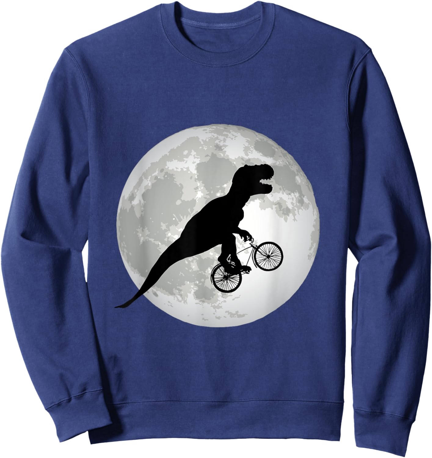 T-Rex Cycling Over The Moon, Trex on Bike, Funny Dinosaur Sweatshirt - Sweatshirt | Navy