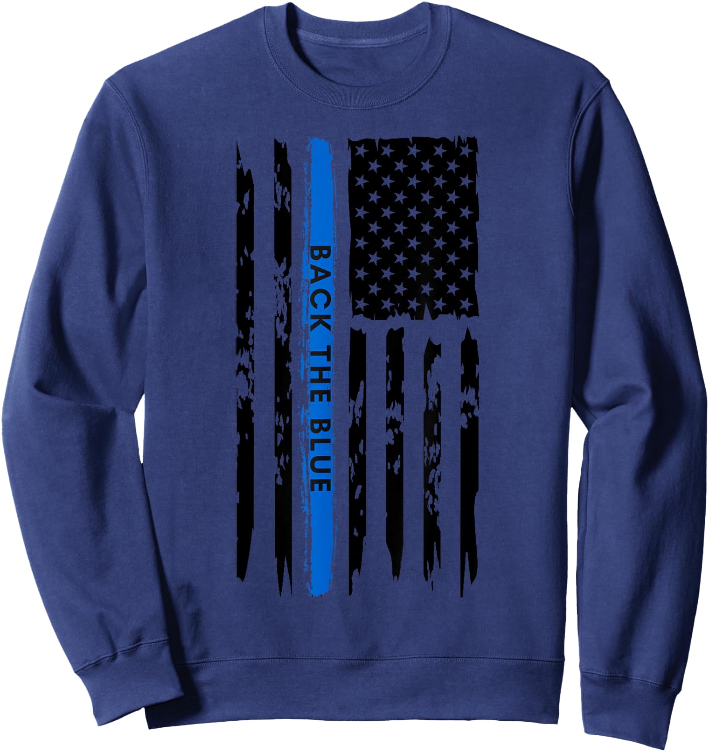 Back the Blue Thin Blue Line Distressed USA Flag Women Kids Men Sweatshirt - Sweatshirt | Navy