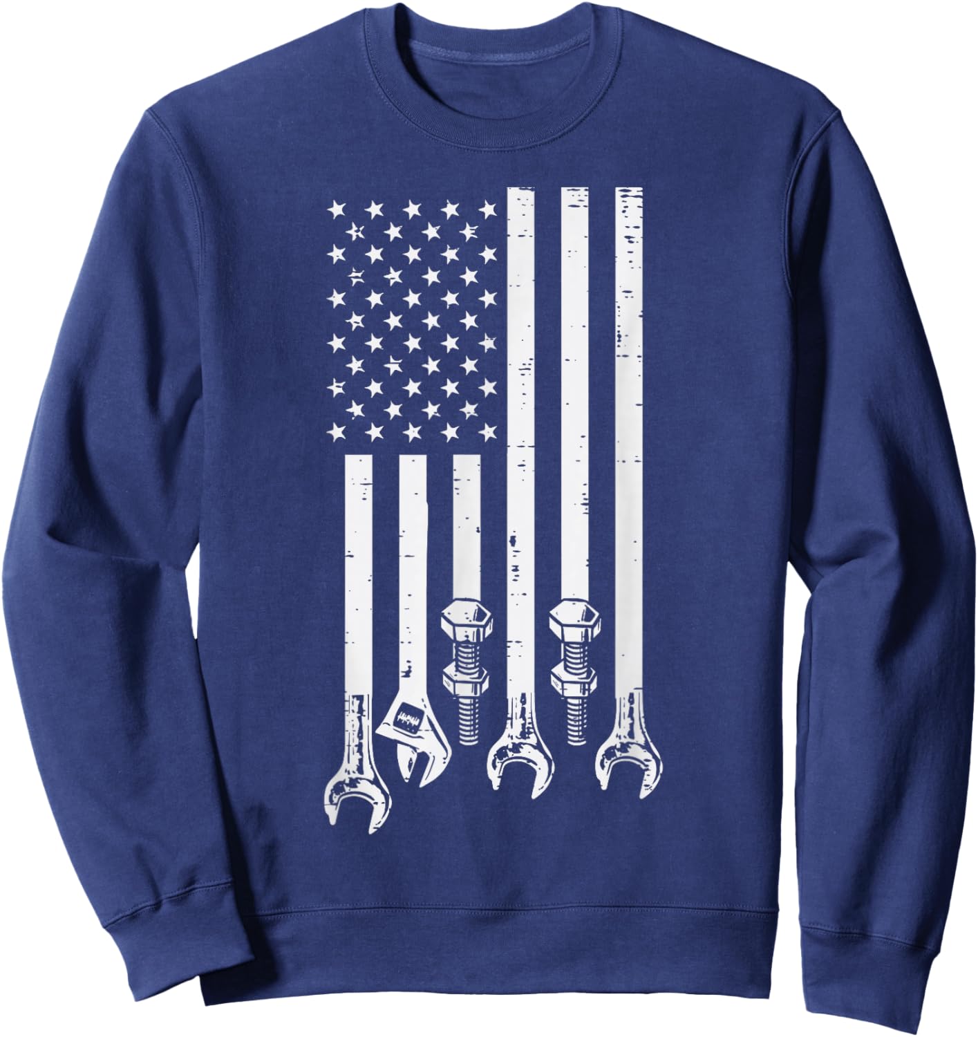 Wrench USA American Flag Car Mechanic Garage Patriotic Men Sweatshirt - Sweatshirt | Navy