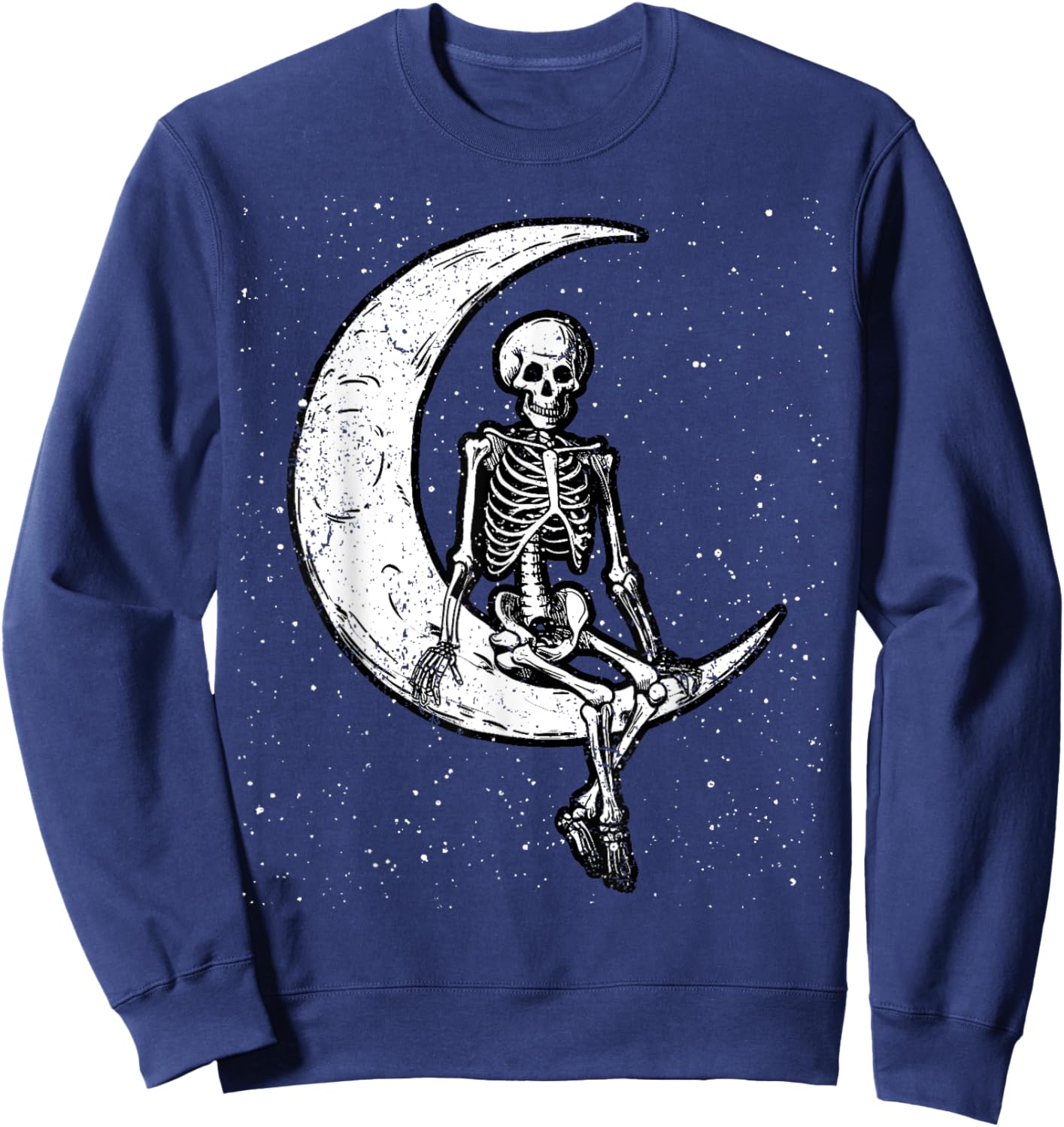 Skeleton Sitting On Moon Halloween Spooky Bones Goth Gothic Sweatshirt - Sweatshirt | Navy