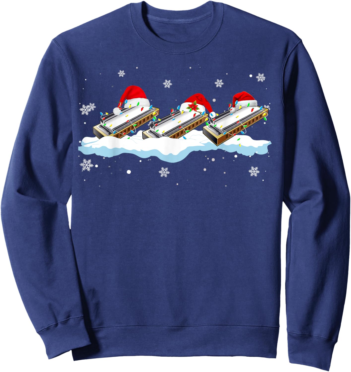 Santa Harmonica Christmas Lights Funny Harmonica Lover Gifts Sweatshirt - Sweatshirt | Navy