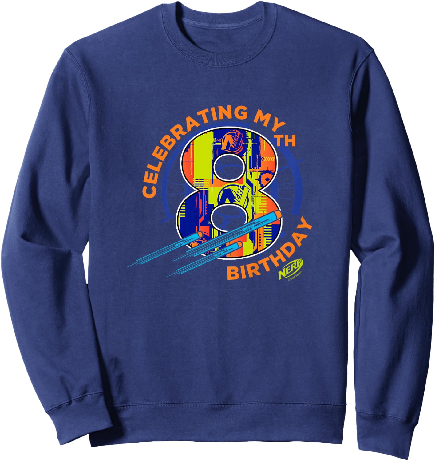 Kids Nerf Birthday Celebrating My 8th Birthday Logo Sweatshirt - Sweatshirt | Navy