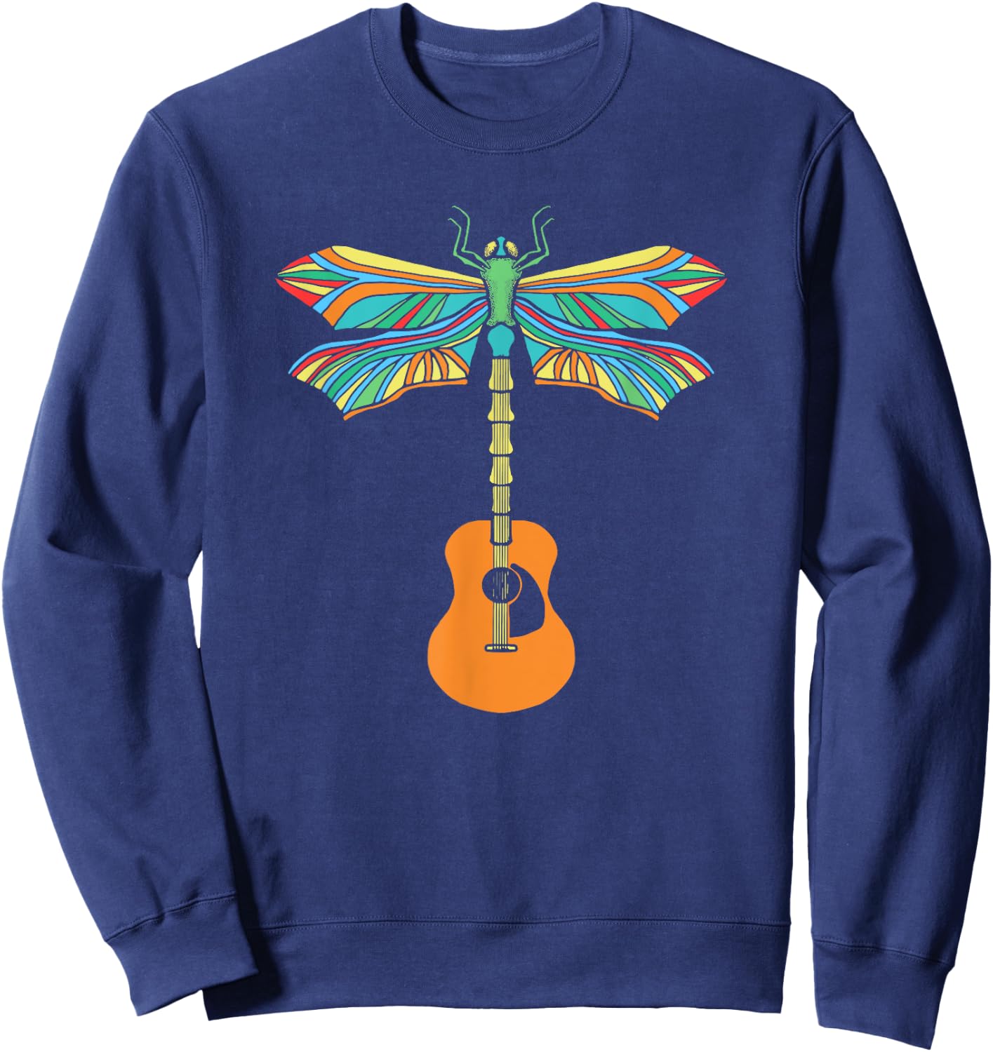Acoustic Guitar Artistic Dragonfly Music & Musician Vitnage Sweatshirt - Sweatshirt | Navy