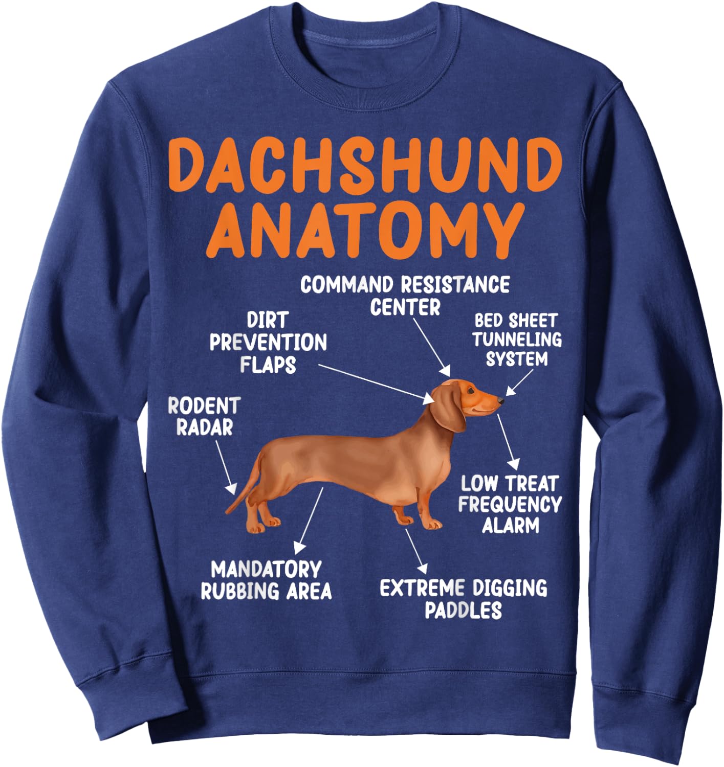 Funny Wiener Dog Puppy Doxie Lovers Anatomy of a Dachshund Sweatshirt - Sweatshirt | Navy
