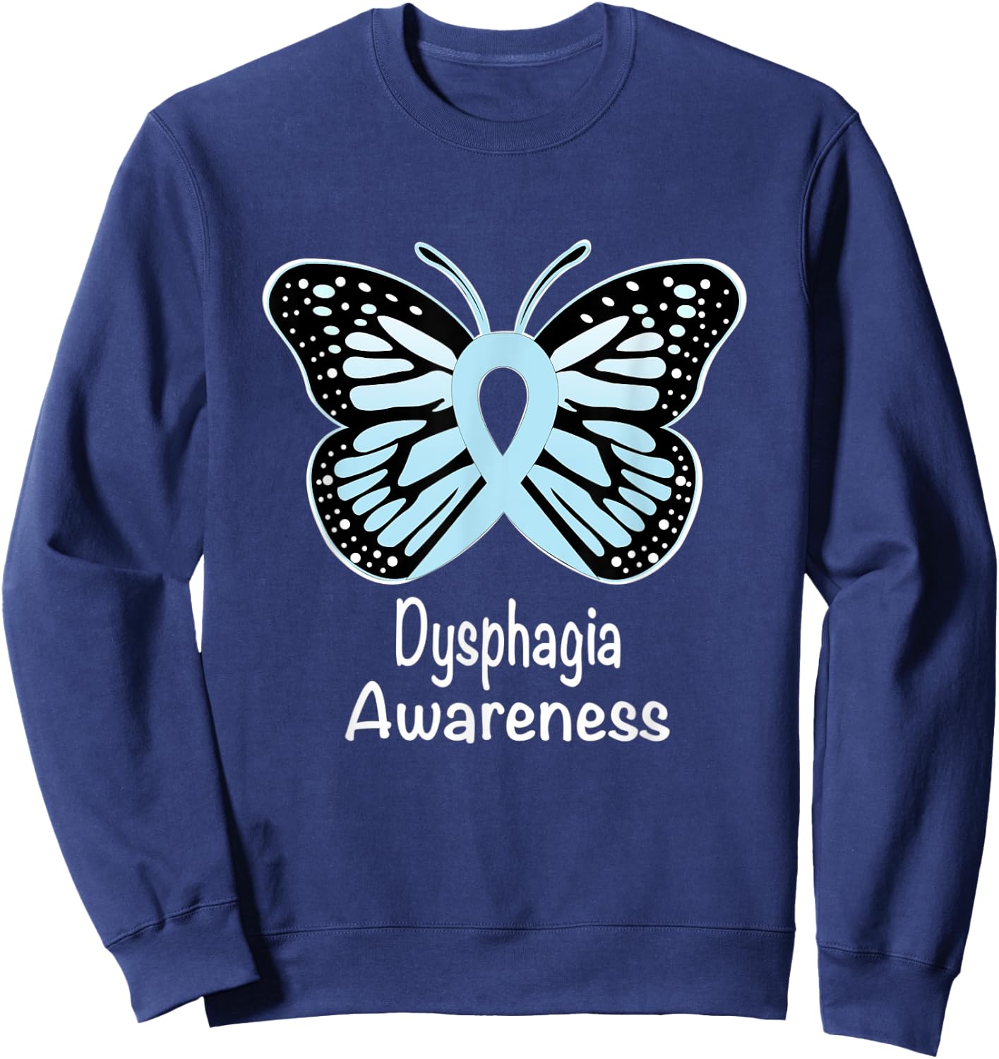 Dysphagia Awareness Warrior Support Light Blue Ribbon Sweatshirt - Sweatshirt | Navy