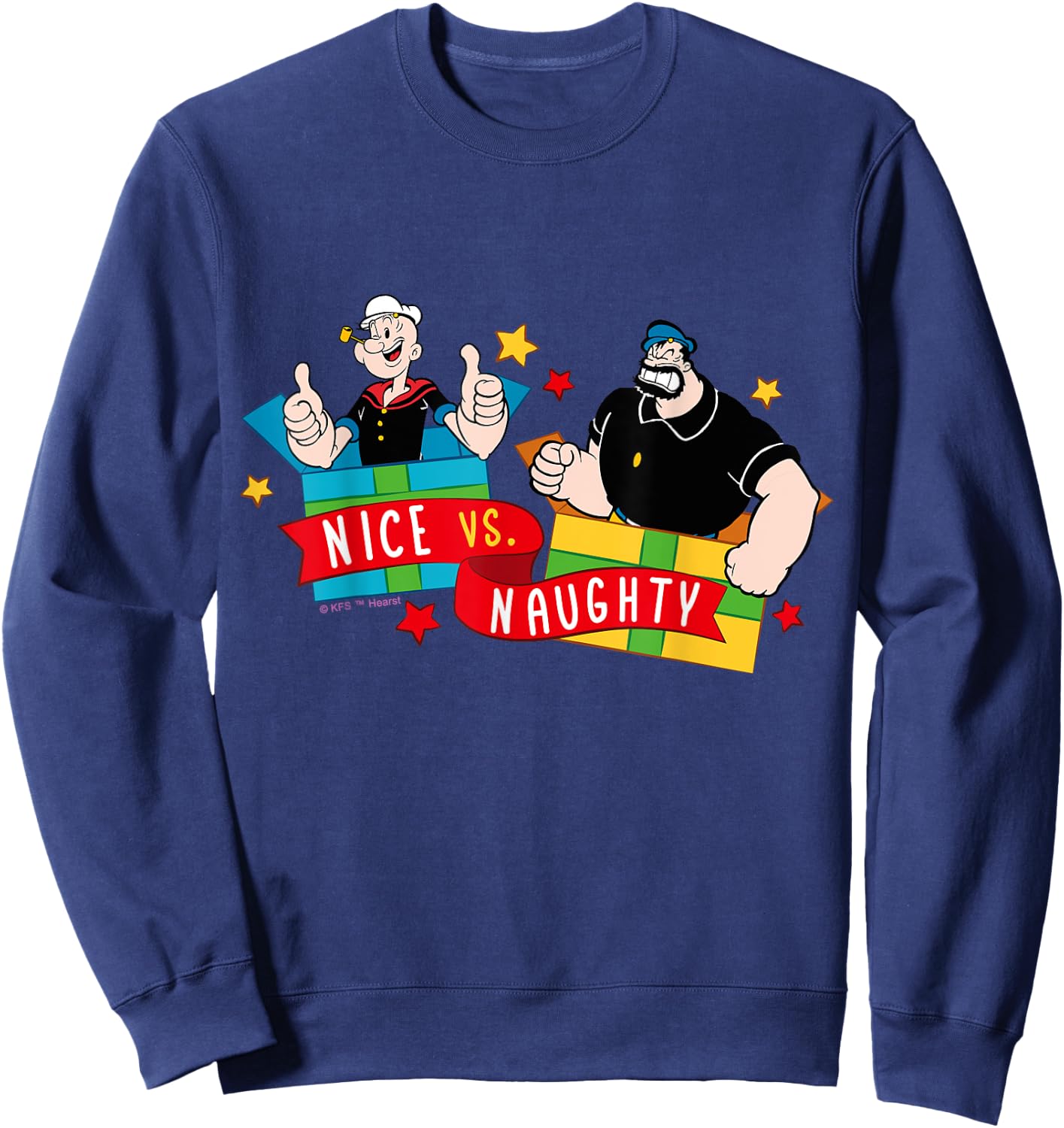 Popeye and Olive Oyl Official Merchandise -Kids Black Cotton 60% Polyester 40% Classic Fit Short Sleeve Holiday Small Sweatshirt - Sweatshirt | Navy