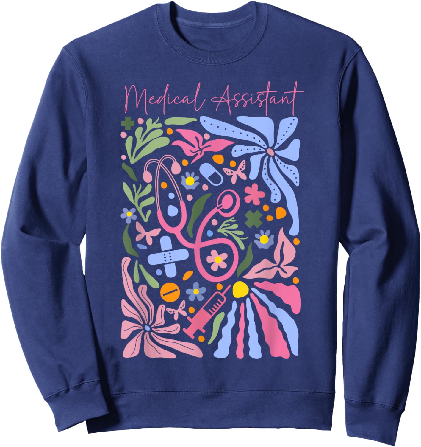 Boho Flower Medical Assistant Stethoscope Healthcare Worker Sweatshirt - Sweatshirt | Navy