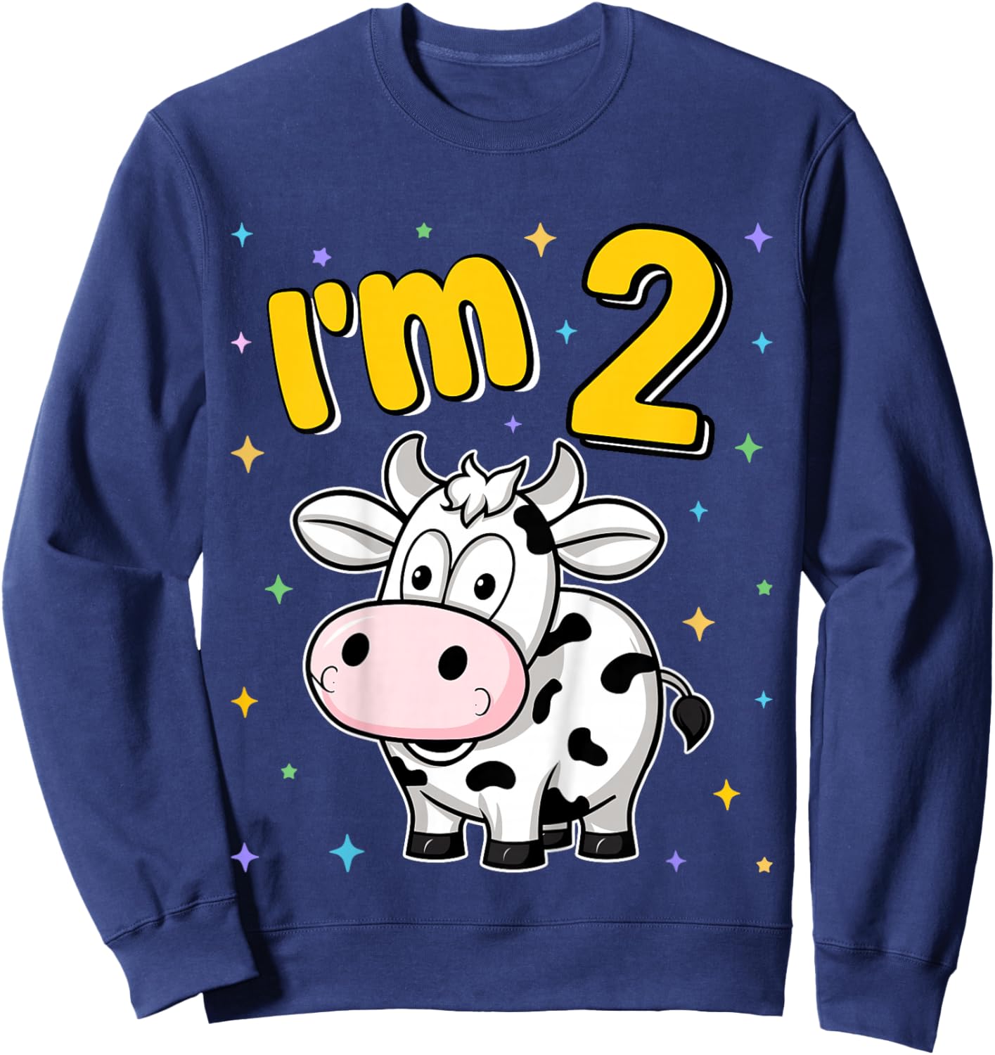 I'm 2 Cute Cow Two Years Old 2nd Birthday Cows Kids Sweatshirt - Sweatshirt | Navy