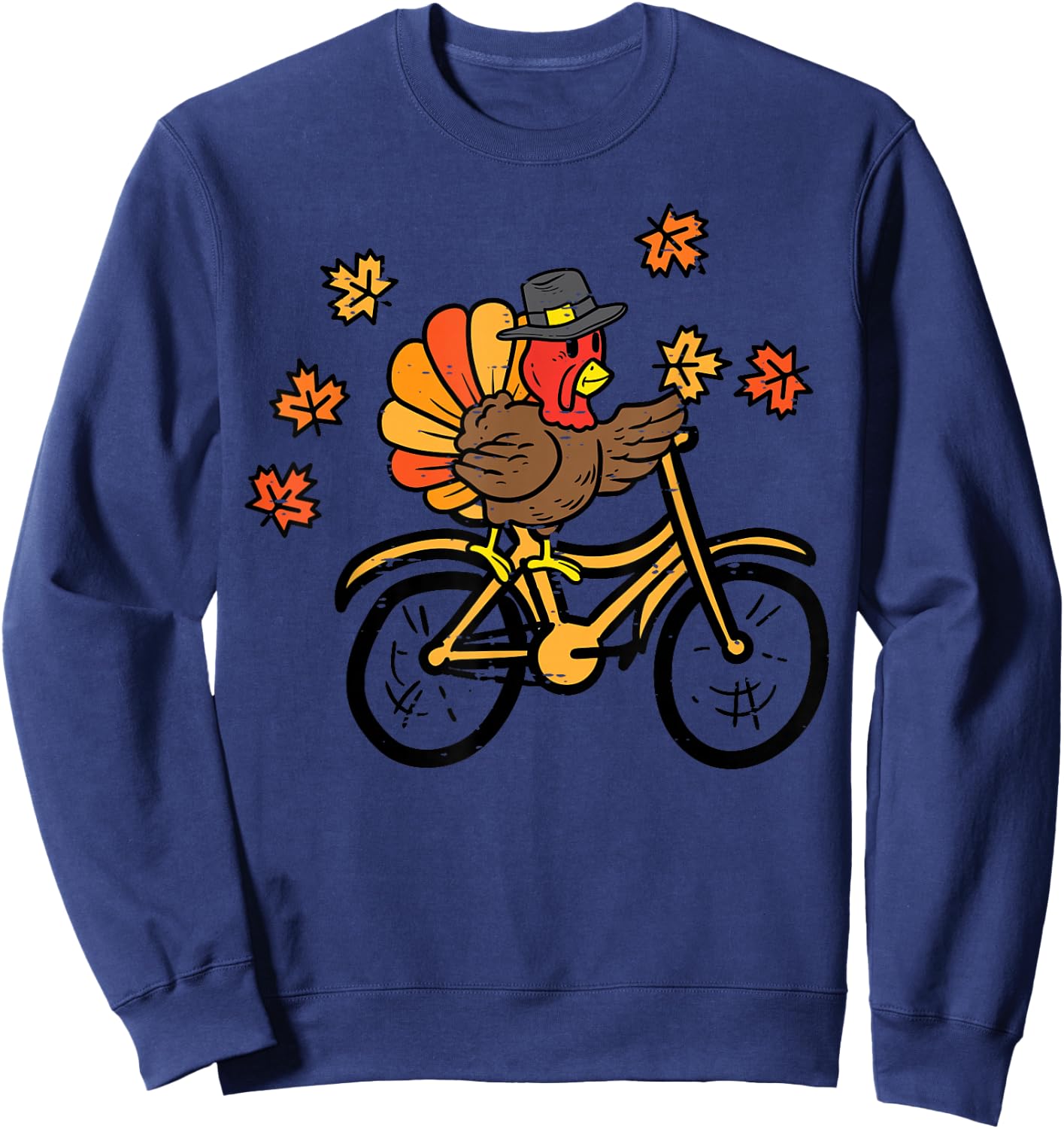 Thanksgiving Turkey Riding Bike Fall Biking Men Women Kids Sweatshirt - Sweatshirt | Navy