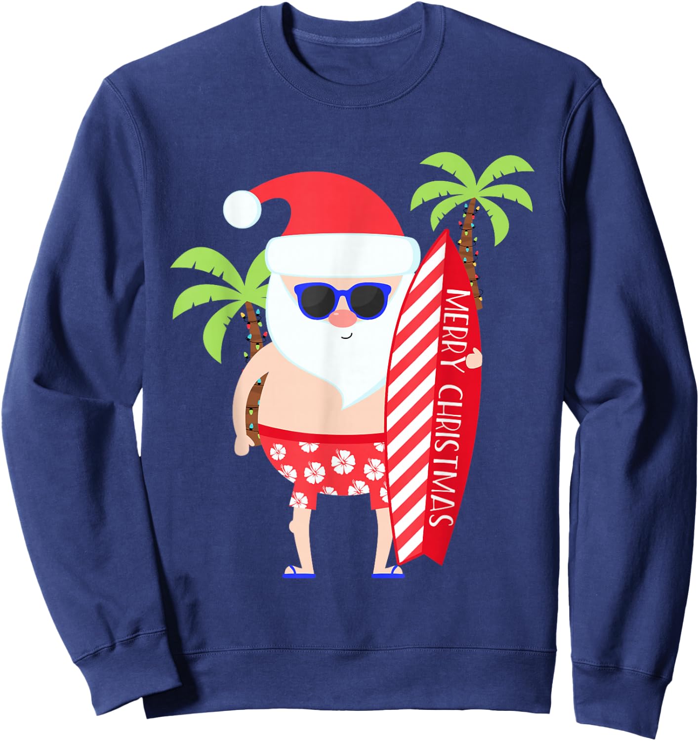 Surfing Santa Surfer Tropical Hawaiian Christmas Beach Sweatshirt - Sweatshirt | Navy