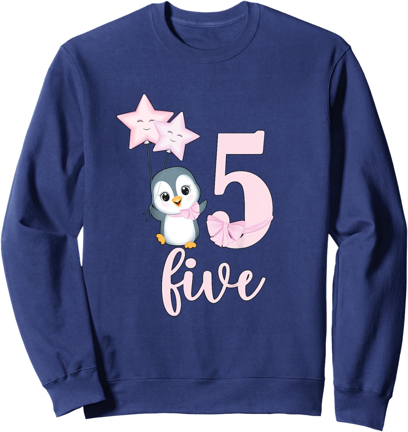 5th Penguin Birthday Party Five Year Old Girl Penguin Sweatshirt - Sweatshirt | Navy