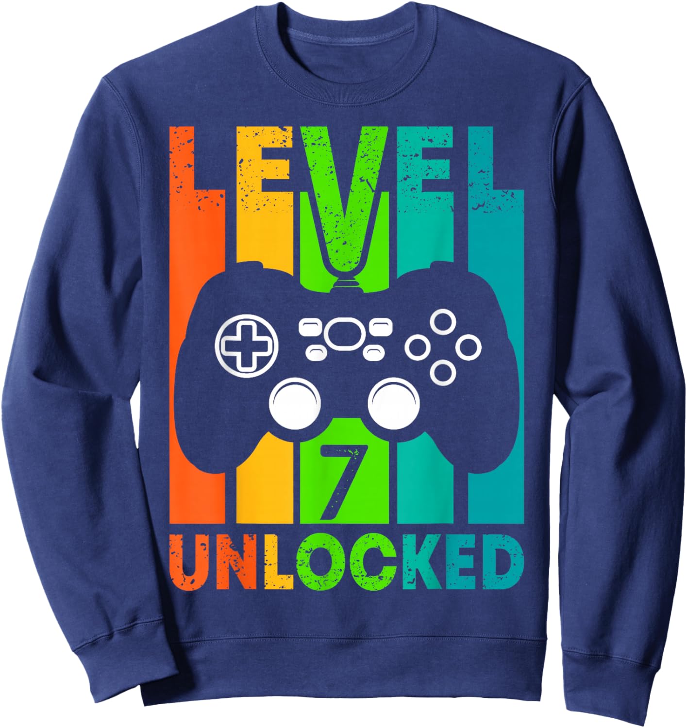 7th Birthday Gamer Boy or Gamer Girl - Level 7 Unlocked Sweatshirt - Sweatshirt | Navy