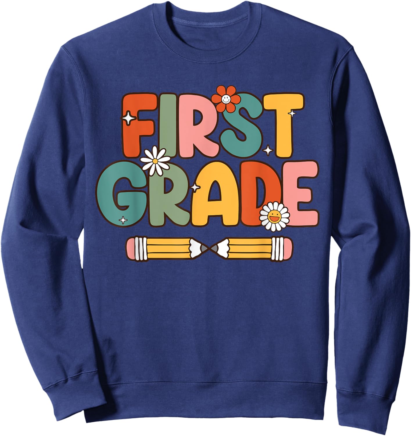 Retro Sunset First Grade Teacher & Student Back To School Men Women Sweatshirt - Sweatshirt | Navy
