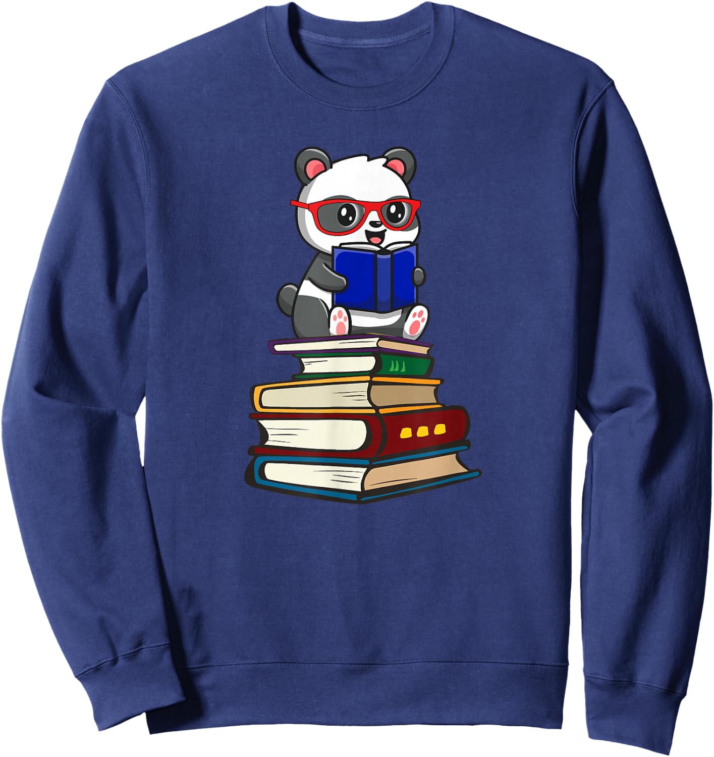 Cute Kids Girls Kawaii Glasses Reading Books Panda Sweatshirt - Sweatshirt | Navy