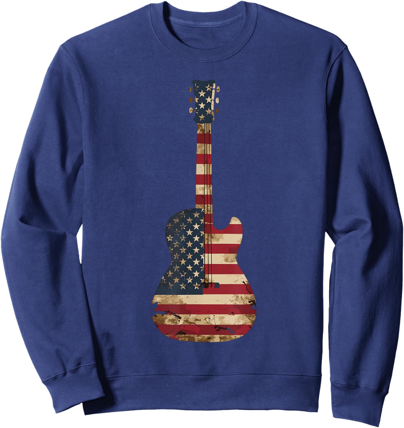 Guitars Vintage US American Flag Guitar Sweatshirt - Sweatshirt | Navy
