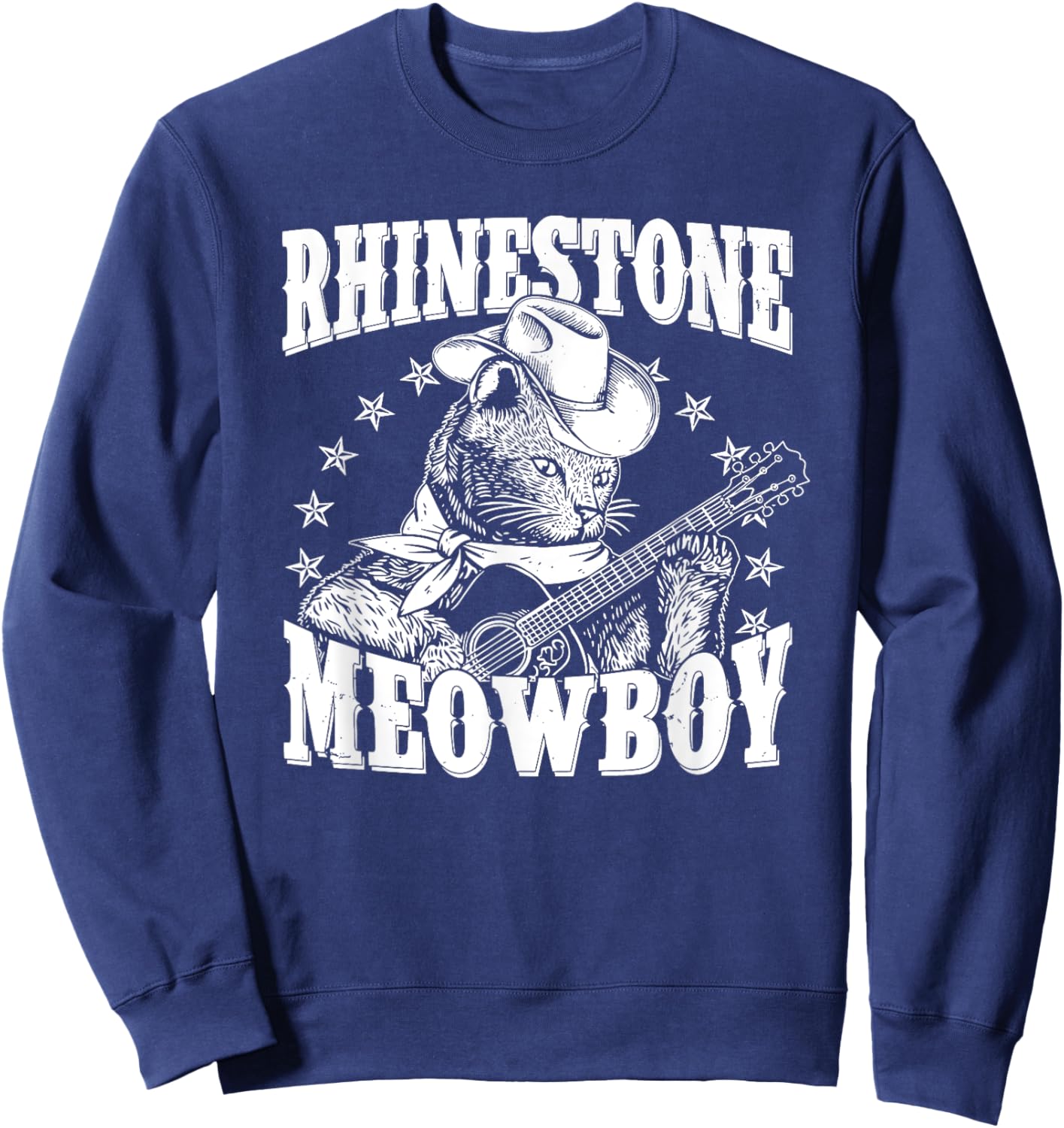 Meowboy Funny Meow Cowboy Cat Playing Guitar Country Music Sweatshirt - Sweatshirt | Navy