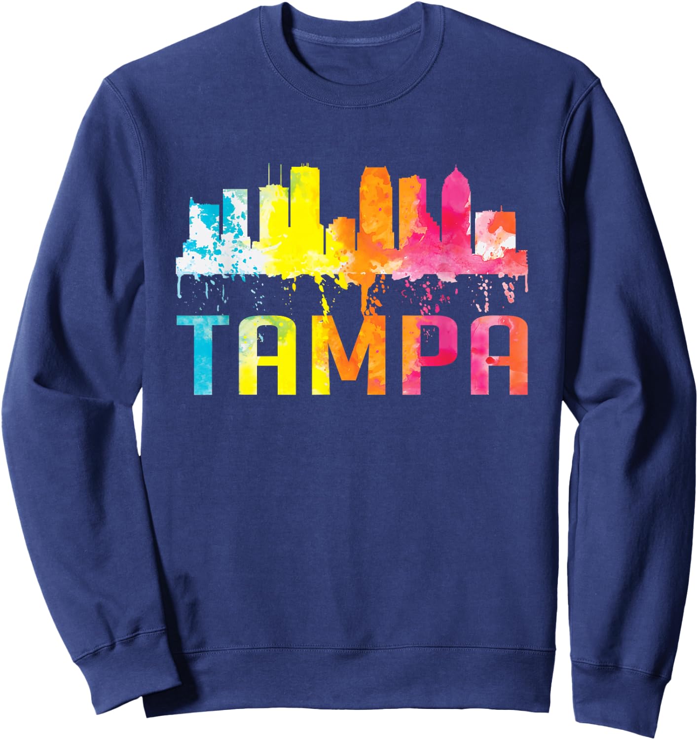 Tampa Florida Watercolor Art City Skyline Souvenir Sweatshirt - Sweatshirt | Navy