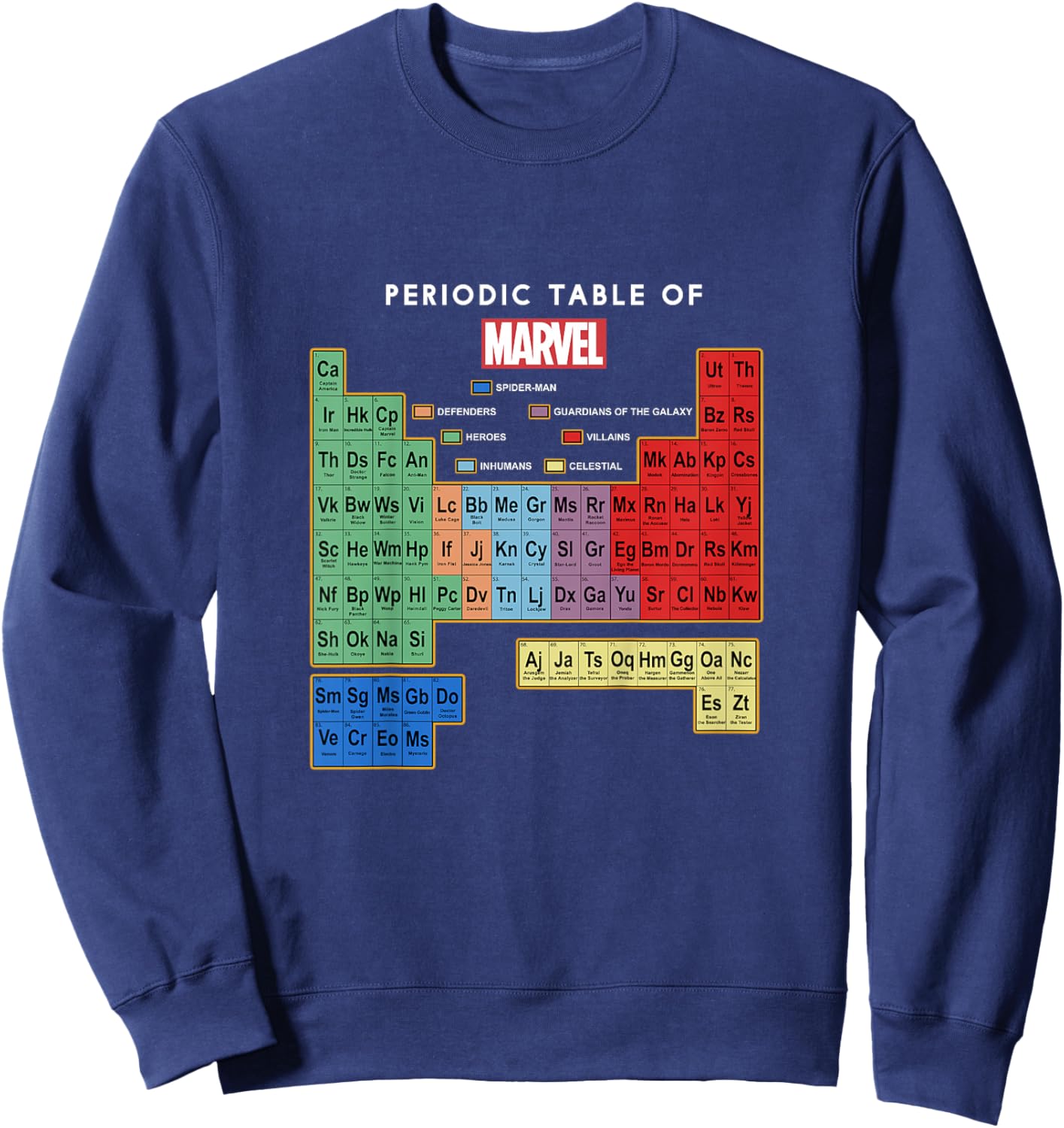 Marvel Comics Classic Periodic Table Of Marvel Characters Sweatshirt - Sweatshirt | Navy