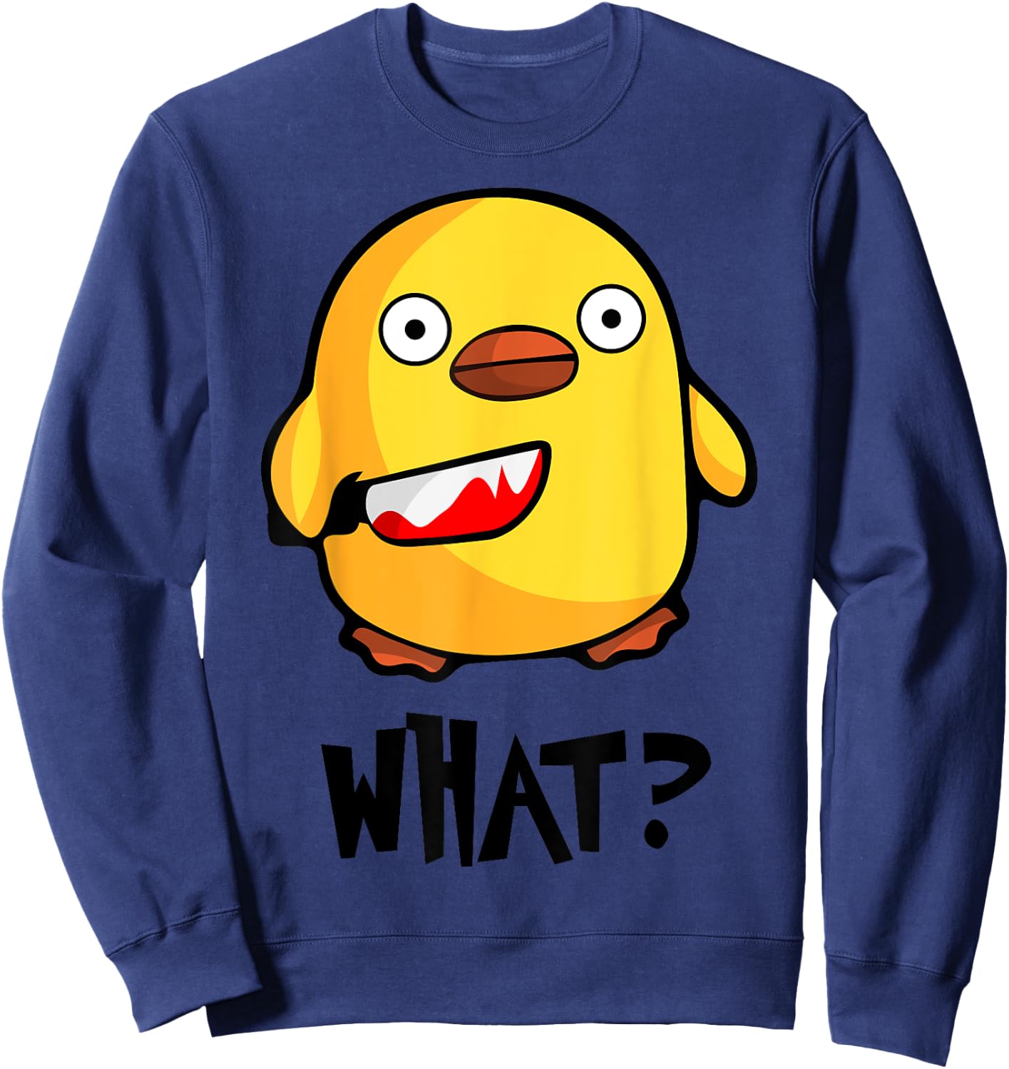 Chicken What? Funny Cute baby chick with knife Sweatshirt - Sweatshirt | Navy