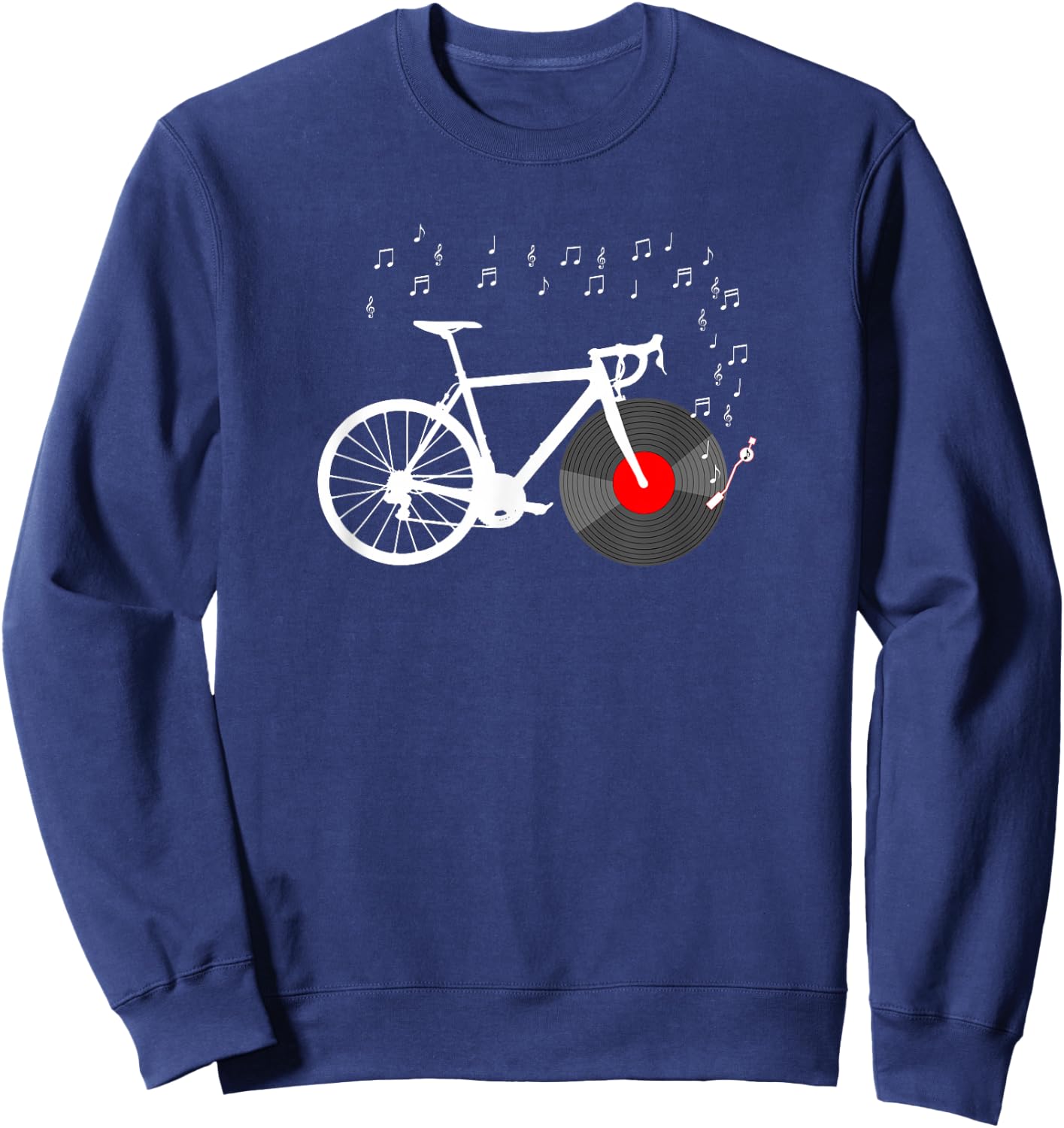 Bicycle Cycling Road Bike Vinyl Record Player Music Cyclist Sweatshirt - Sweatshirt | Navy